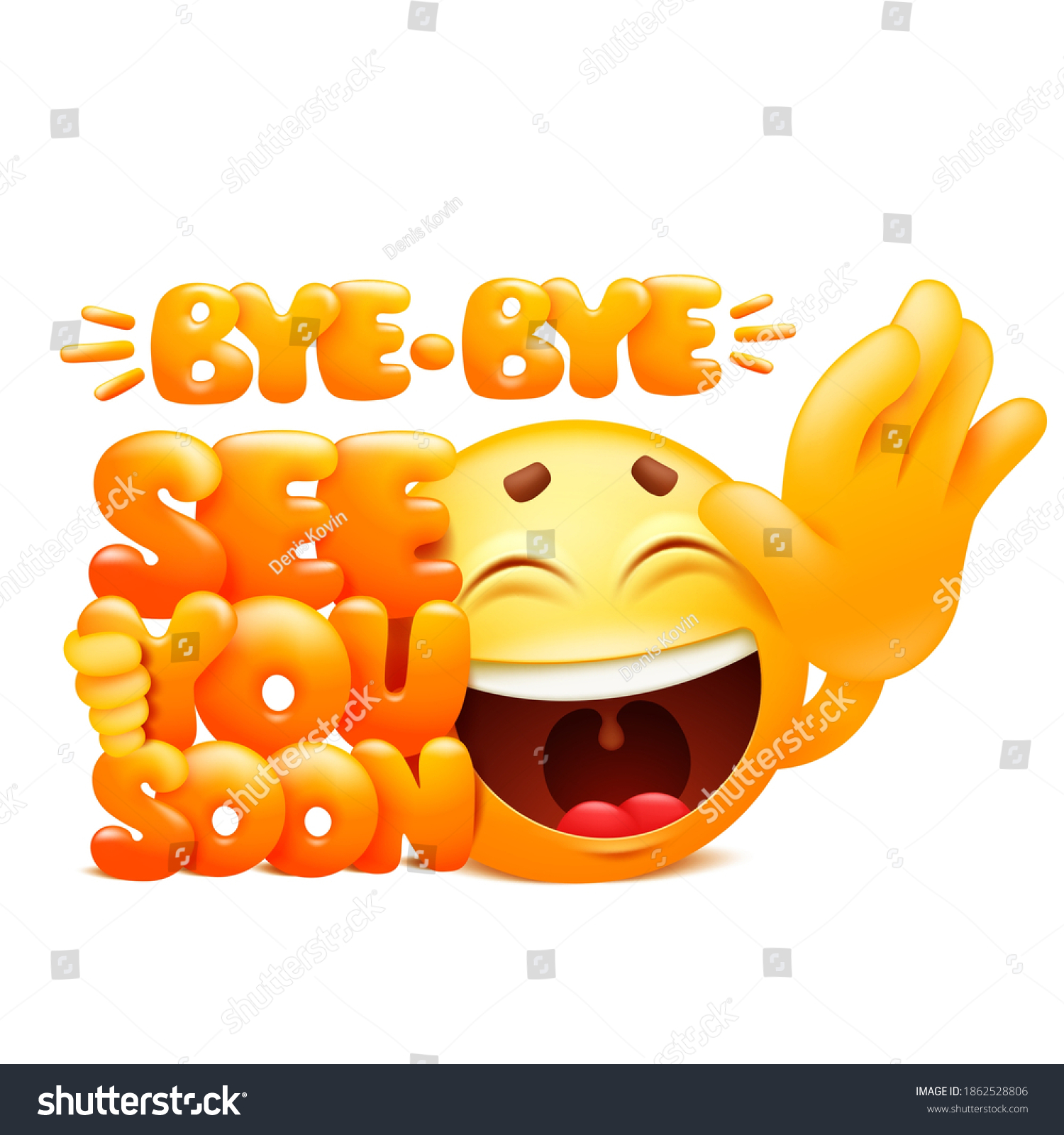 SVG of See you soon. By-bye web sticker. Yellow emoji cartoon character. Emoticon smile face. Vector illustration svg