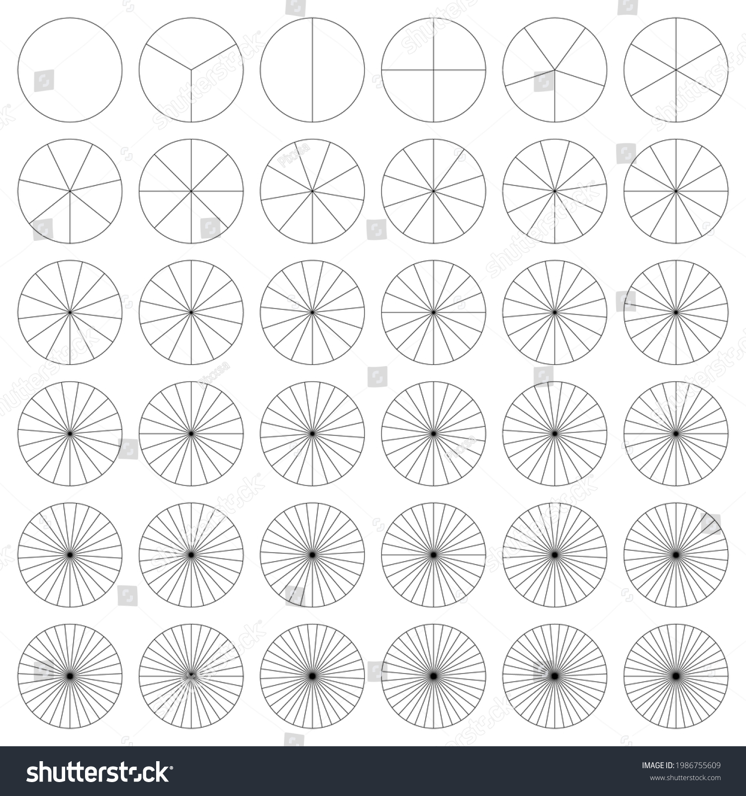 SVG of Segmented circle pie graph, pie chart infographics, presentation template design element from 1 to 36 segments svg