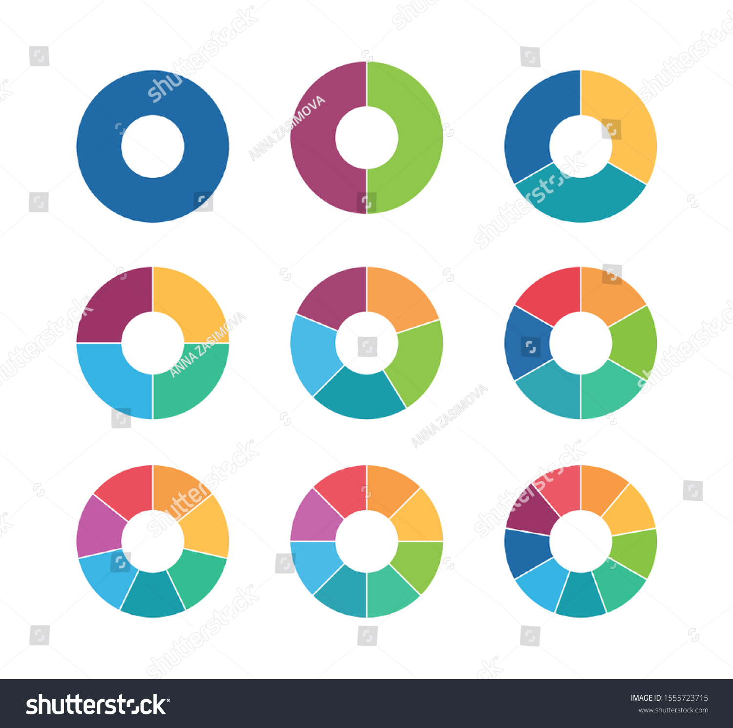 Vektor Stok Segmented Circles Collection Circular Diagrams 2 Tanpa Royalti 1555723715