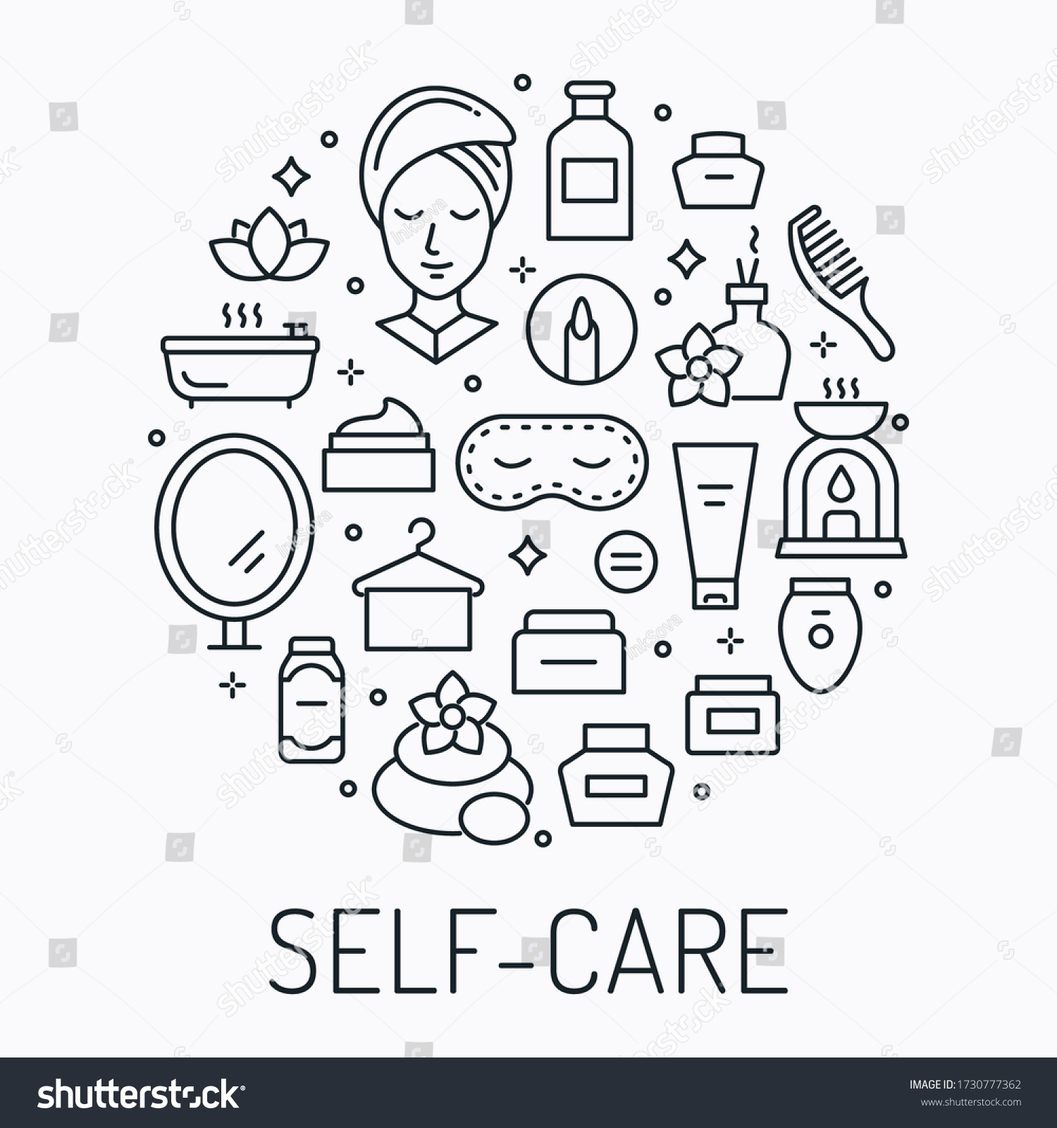 Selfcare Circle Background Thin Line Icons Stock Vector (Royalty Free ...