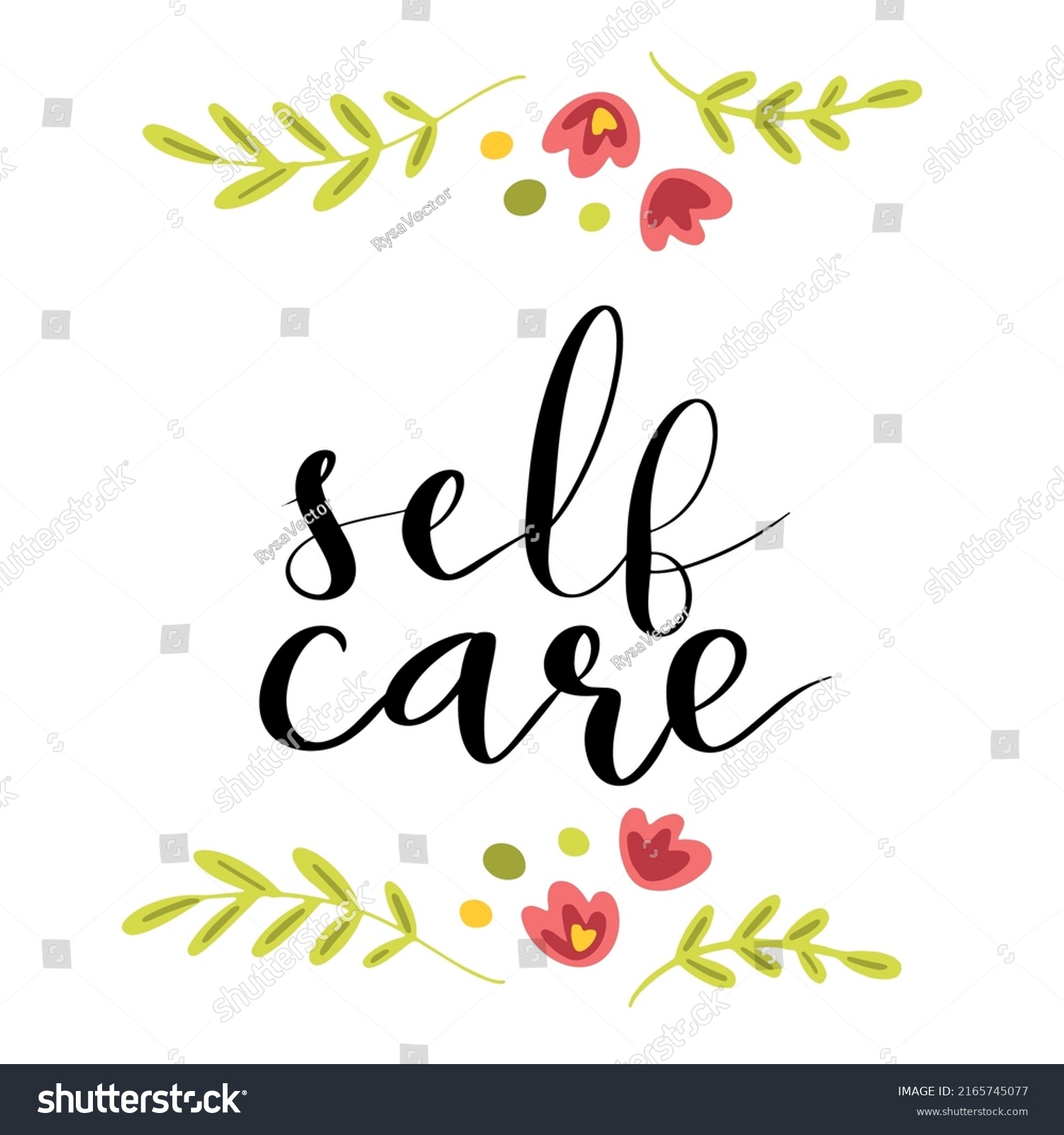 Self Care Hand Drawn Lettering Design Stock Vector (Royalty Free ...