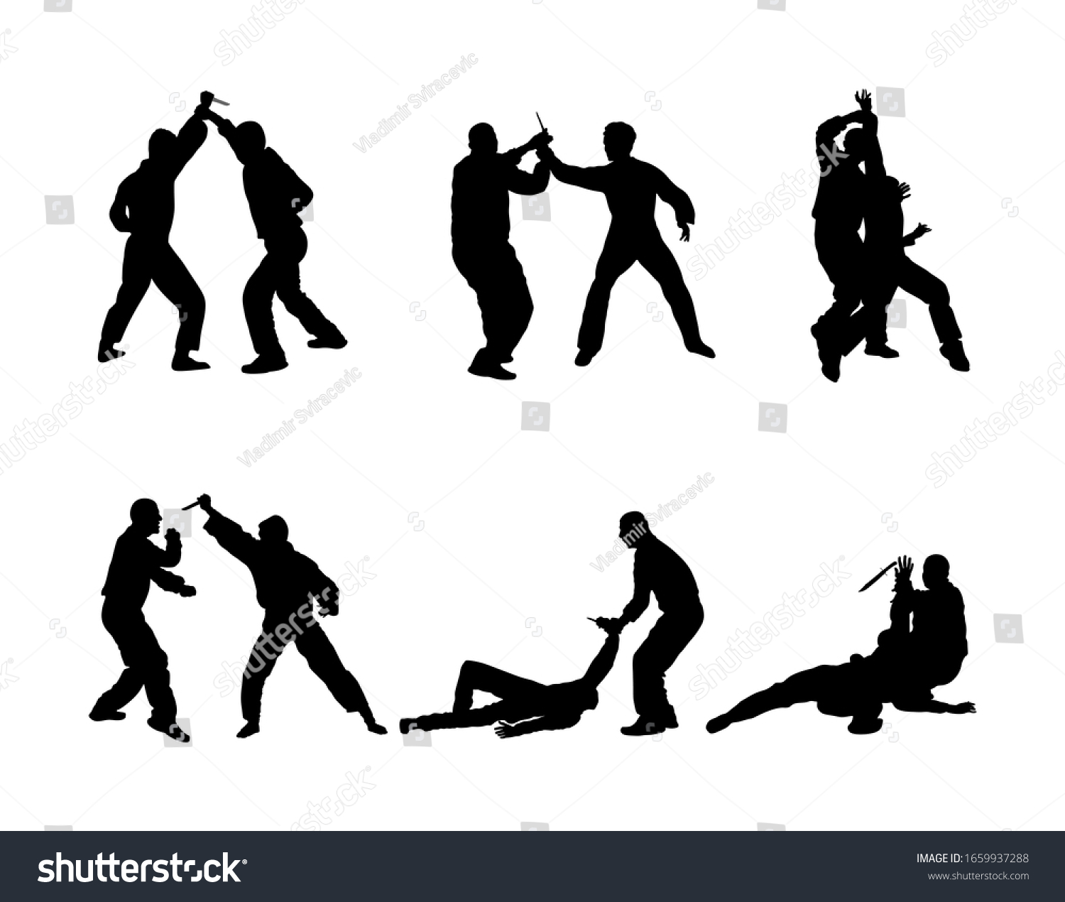 Self Defense Battle Vector Silhouette Man Stock Vector (Royalty Free ...