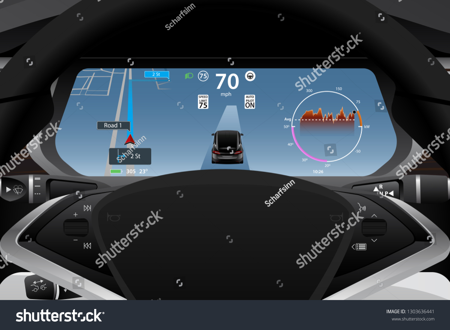 Self Driving Electric Car Dashboard Display Stock Vector (Royalty Free