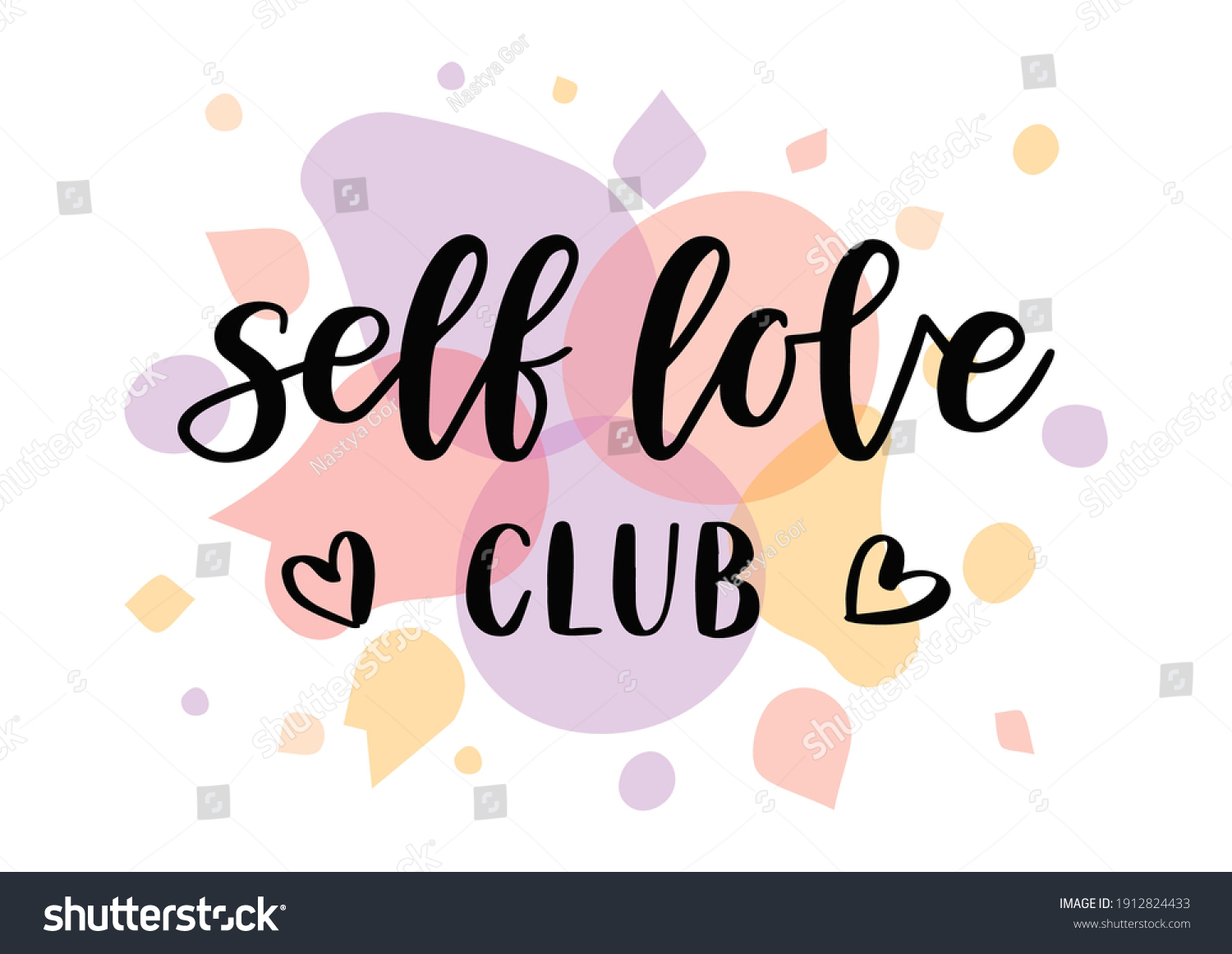 SVG of Self love club hand drawn lettering. Love yourself. Watercolor background. Template for, banner, poster, flyer, greeting card, web design, print design. Vector illustration. svg