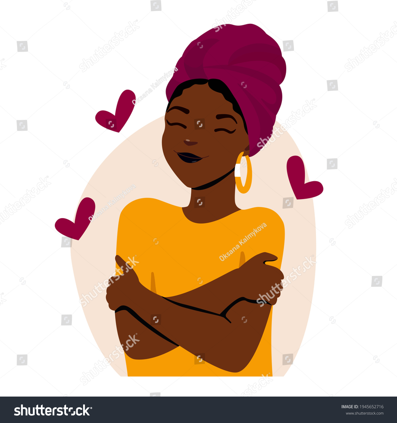 Self Love Concept Woman Hugging Herself Stock Vector Royalty Free