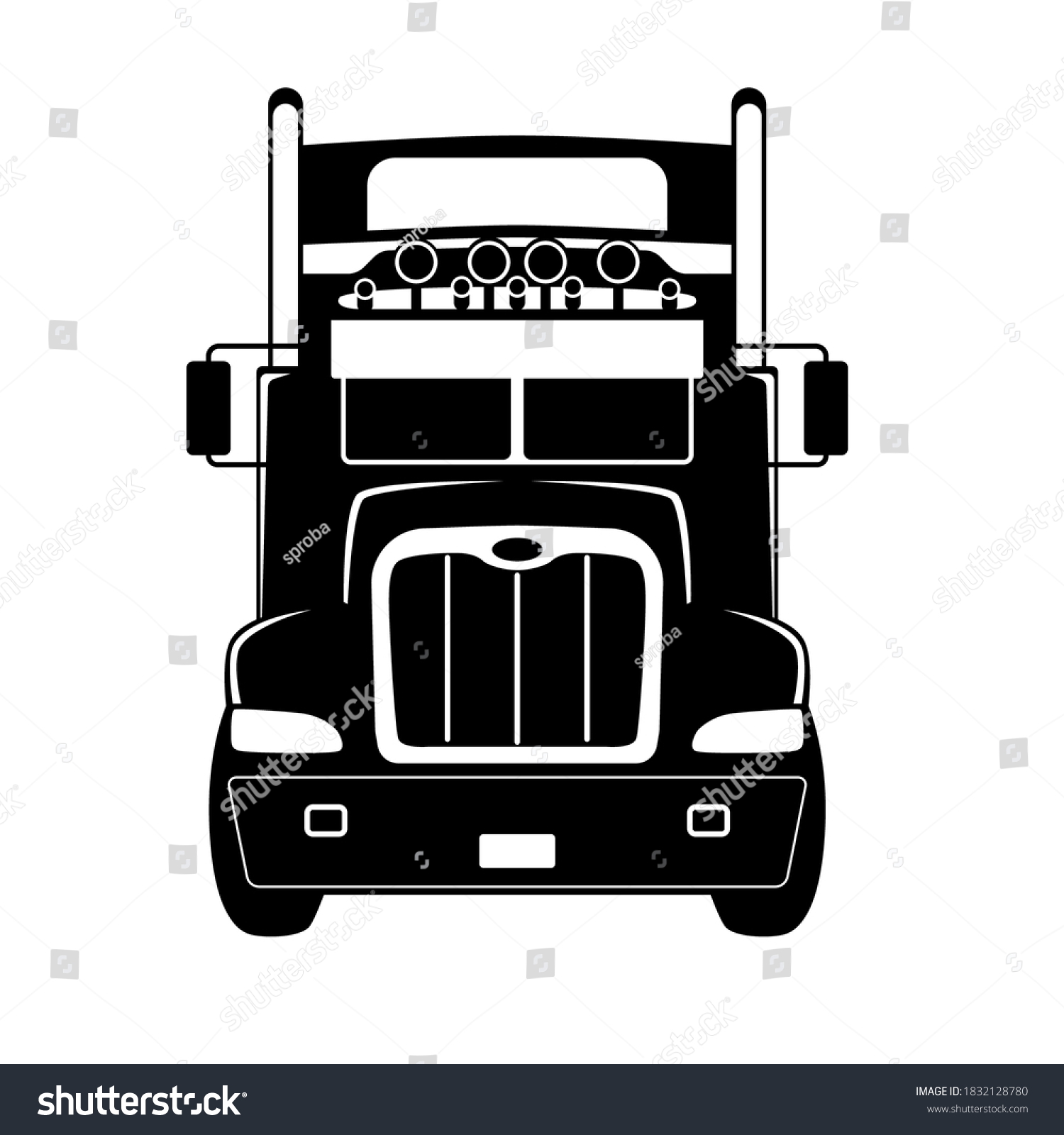 Semi Truck Front View Black Silhouette Stock Vector (Royalty Free ...