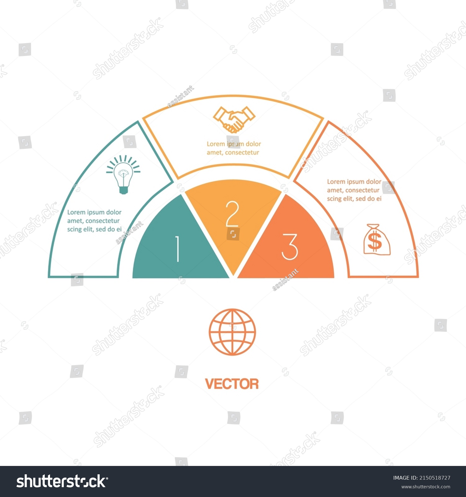 Semicircle Template Design Infographic 3 Positions Stock Vector ...