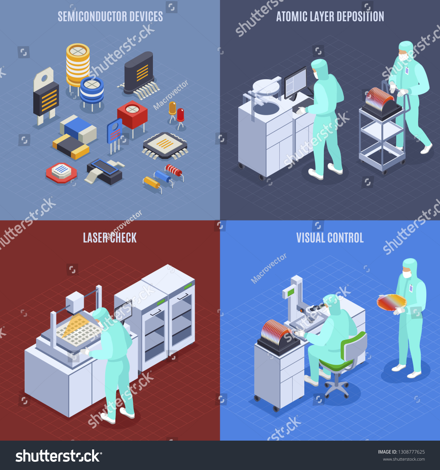 SVG of Semicondoctor production concept icons set with laser check symbols isometric isolated vector illustration svg