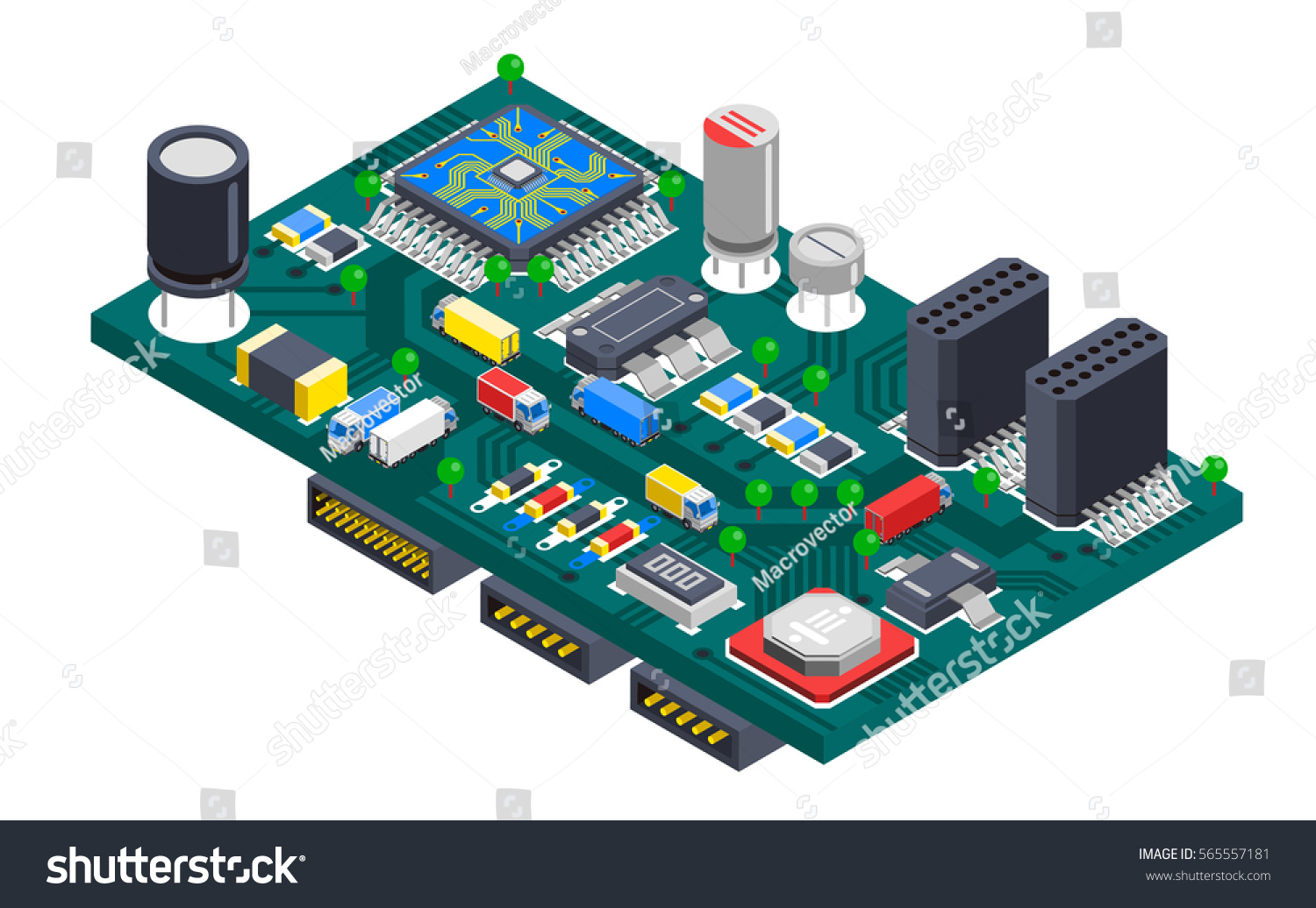 Semiconductor Electronic Circuit Board Isometric Composition Stock ...