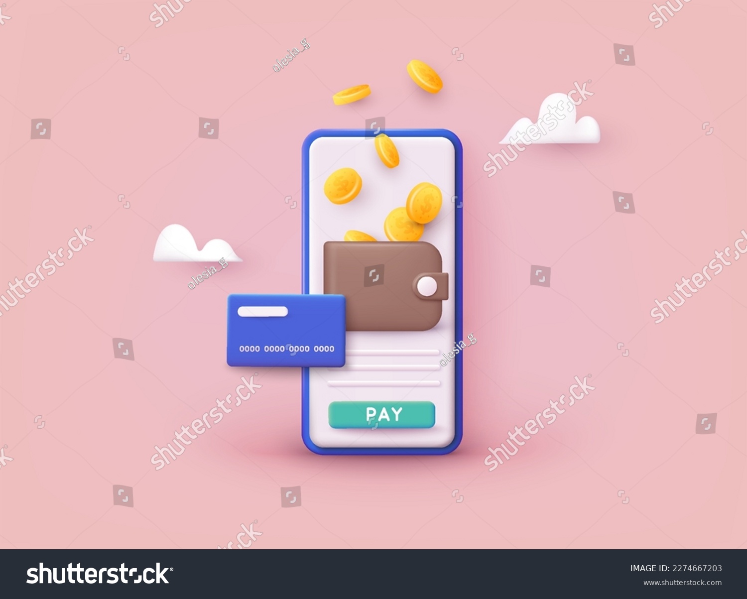 SVG of Sending and receiving money. Banking payment app. Wallet with coins and credit card. 3D Web Vector Illustrations. svg