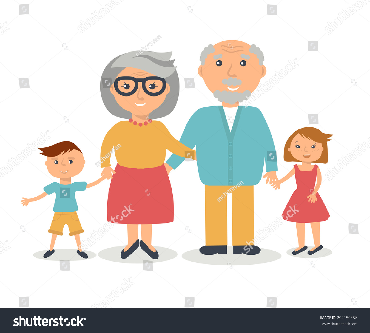 Senior Grandparents With Their Grandchilds. People Family Concept. Flat ...