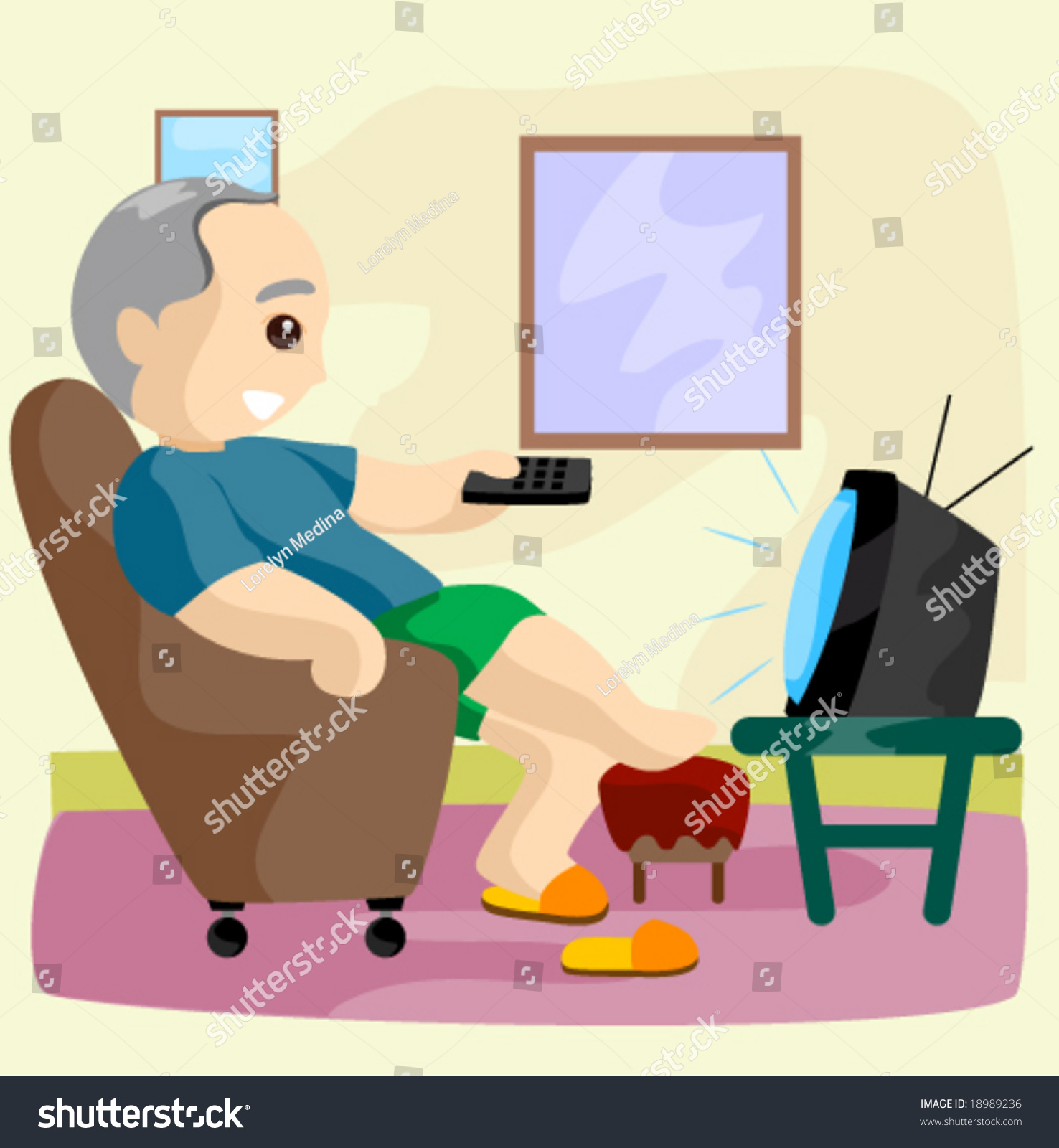 man watching tv, cartoon style, indoors clip art preview