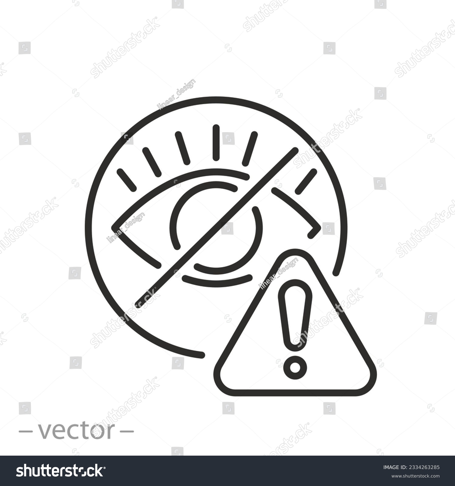 SVG of sensitive content icon, no look, sign attention or warning, eye view ban, prohibited content, thin line symbol - editable stroke vector illustration svg
