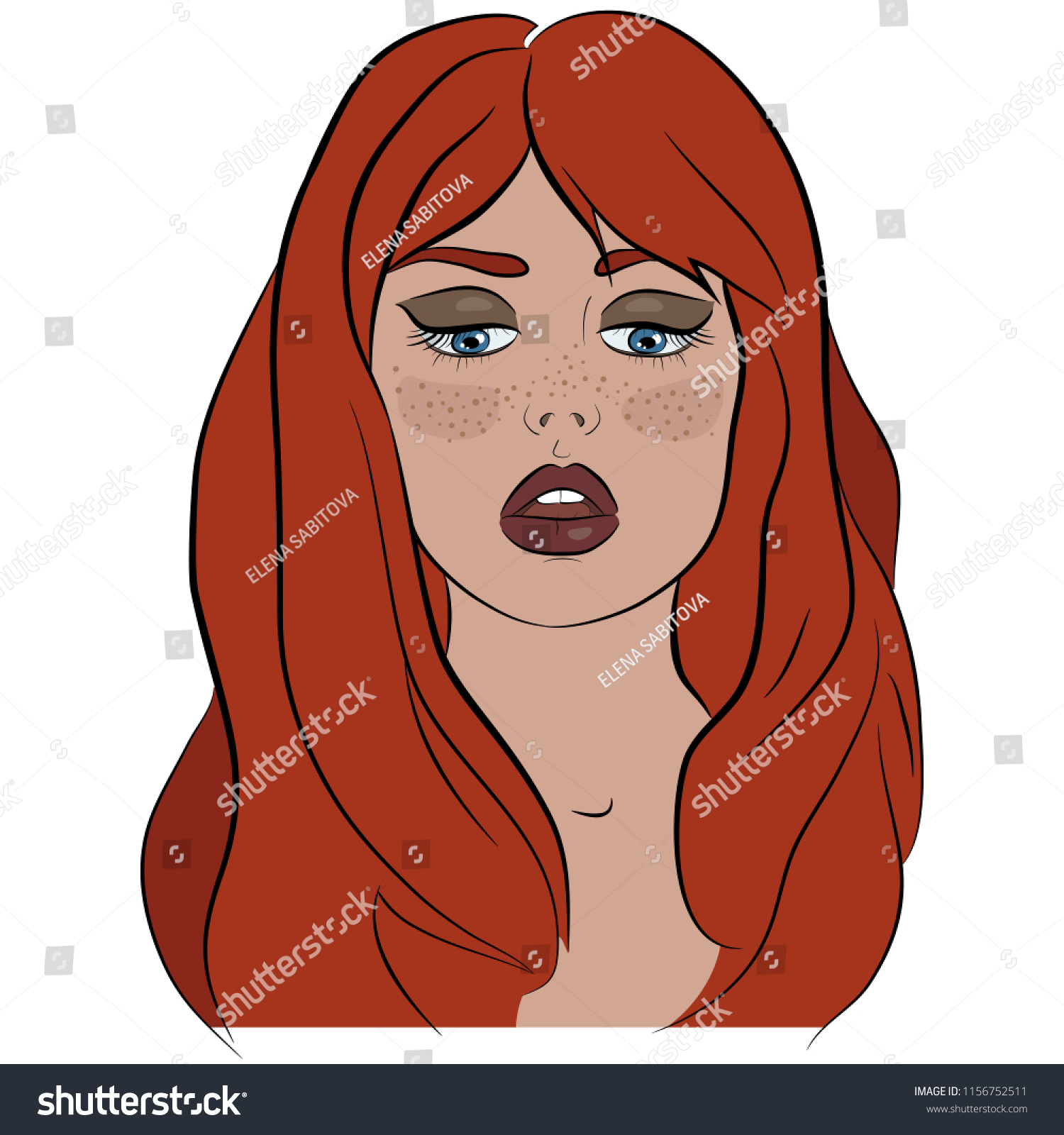 Sensual Redhaired Girl Blue Eyes Freckles Stock Vector Royalty Free 1156752511 