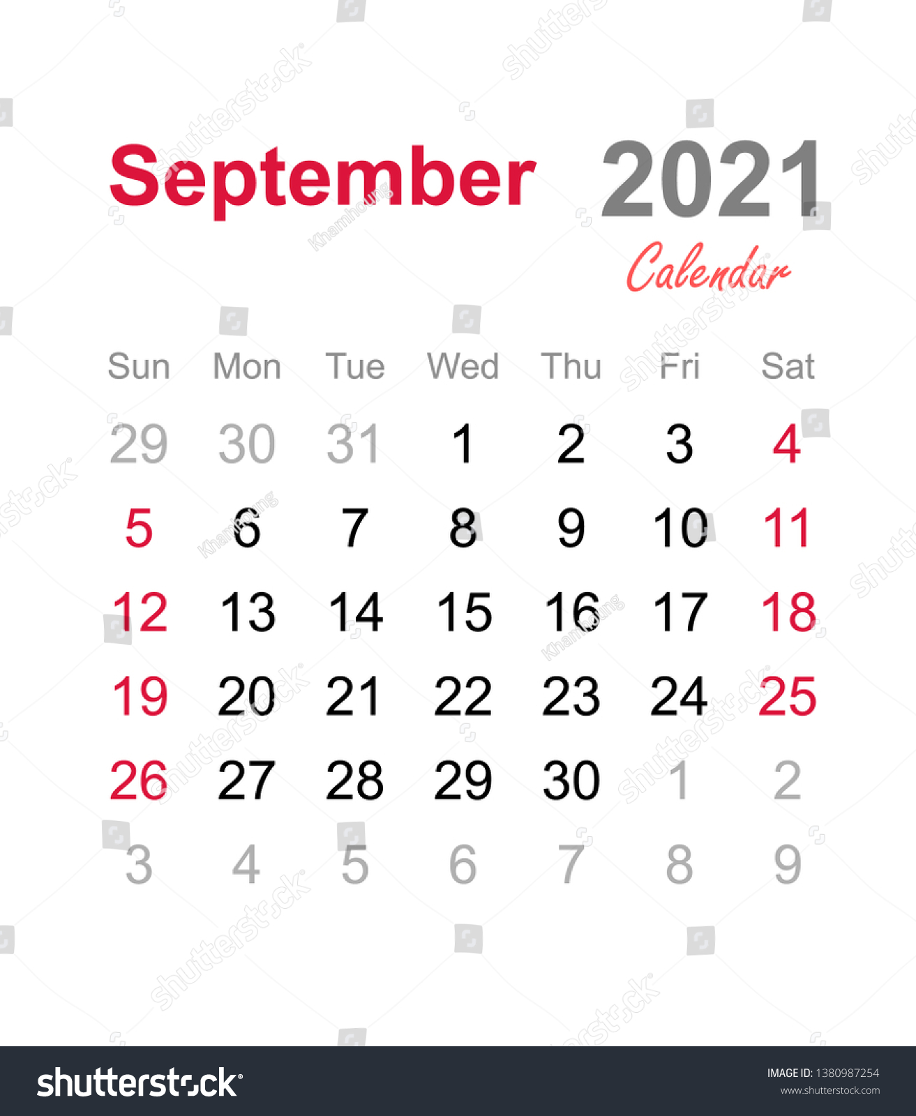 september 2021 calendar monthly calendar template stock vector royalty free 1380987254