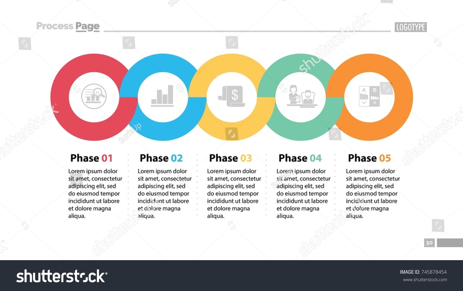 Five Phases Process Chart Slide Template Stock Vector 4327