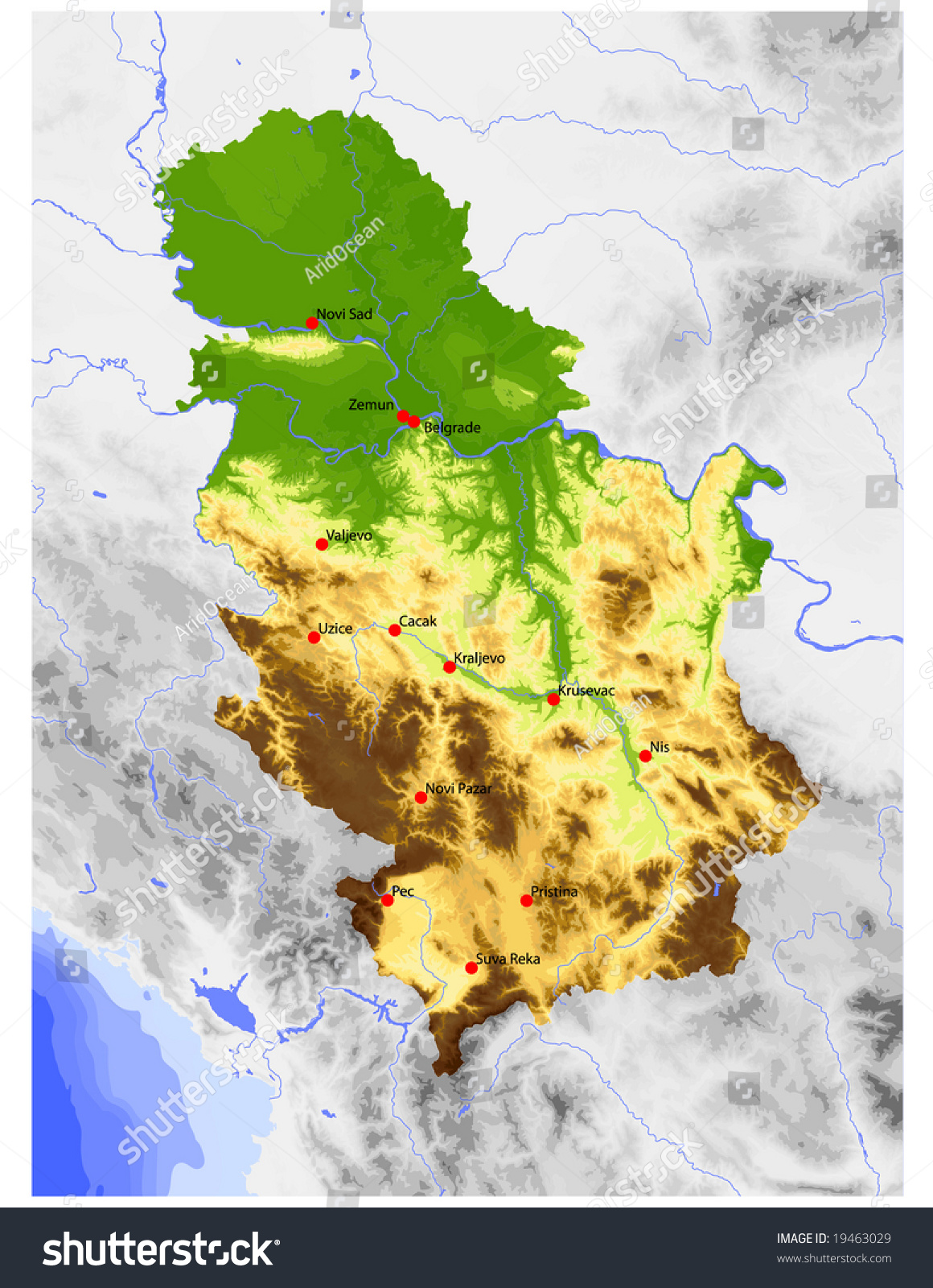 Serbia Incl Kosovo Physical Vector Map Vector Có Sẵn Miễn Phí Bản