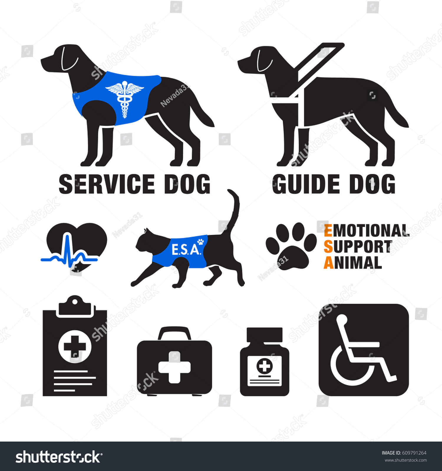 SVG of Service dogs and emotional support animal`s emblems with health care related icons svg