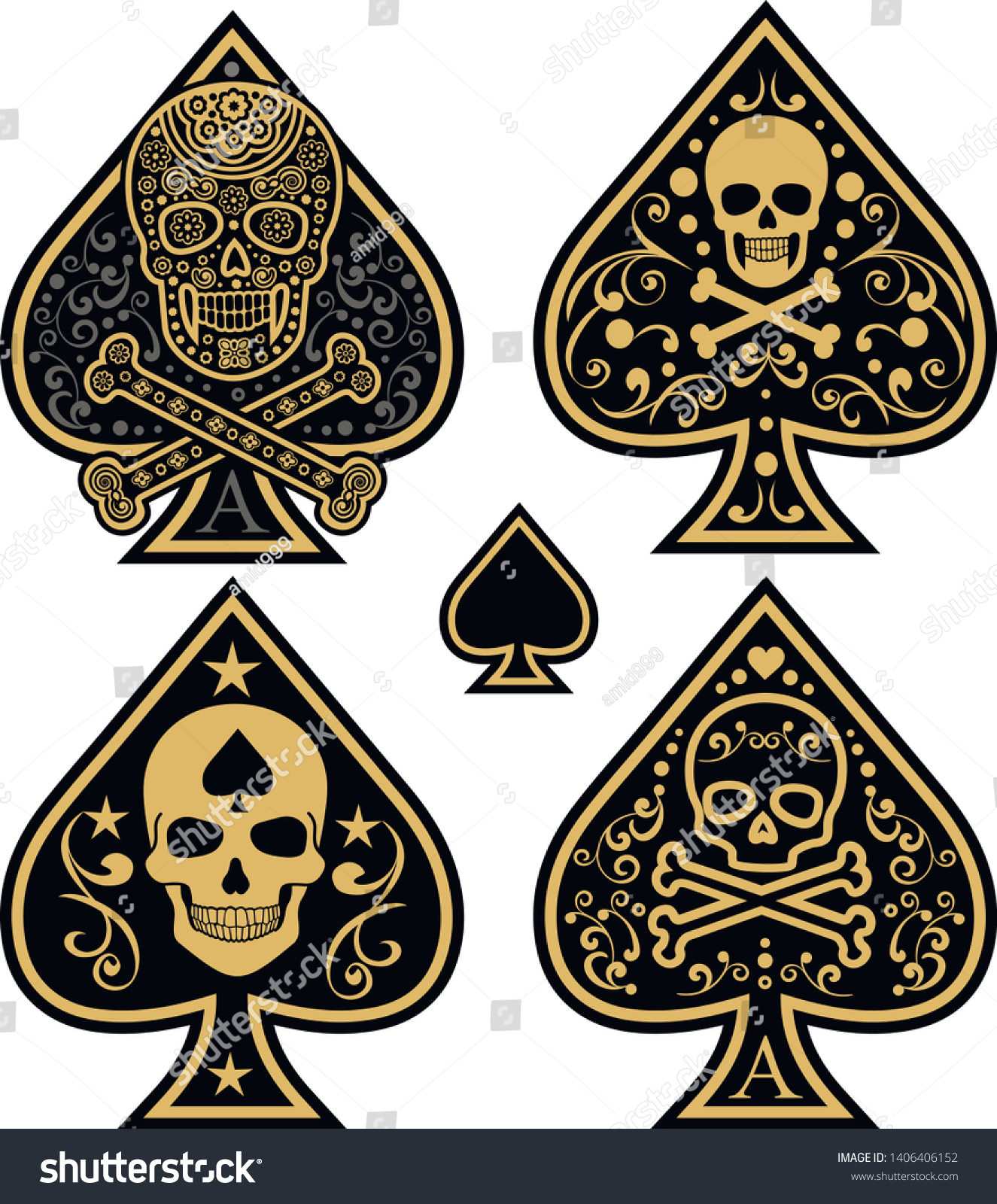 Set Ace Spades Skull Stock Vector (Royalty Free) 1406406152 | Shutterstock