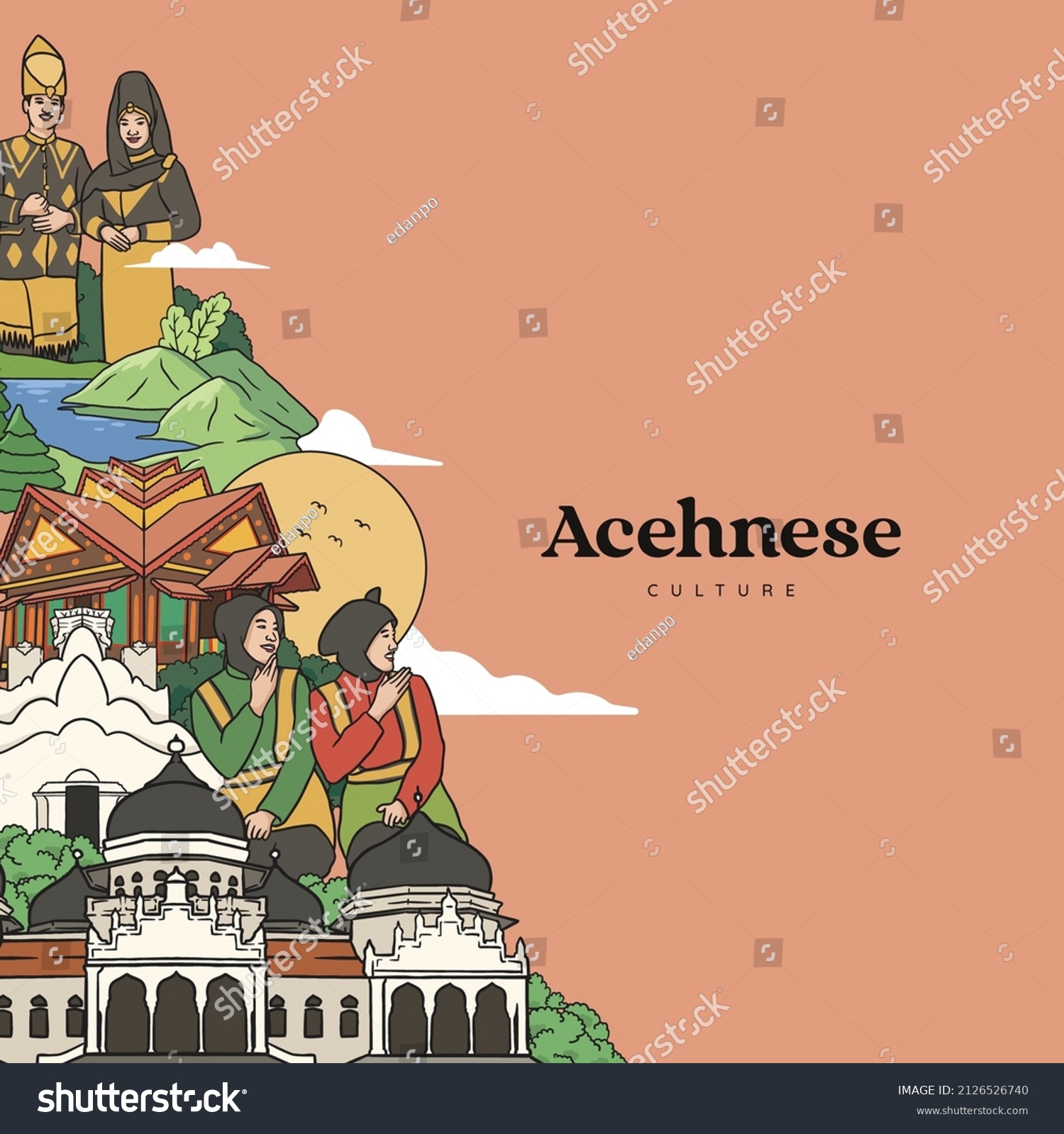 SVG of Set Aceh Illustration. Hand drawn Indonesian cultures background svg