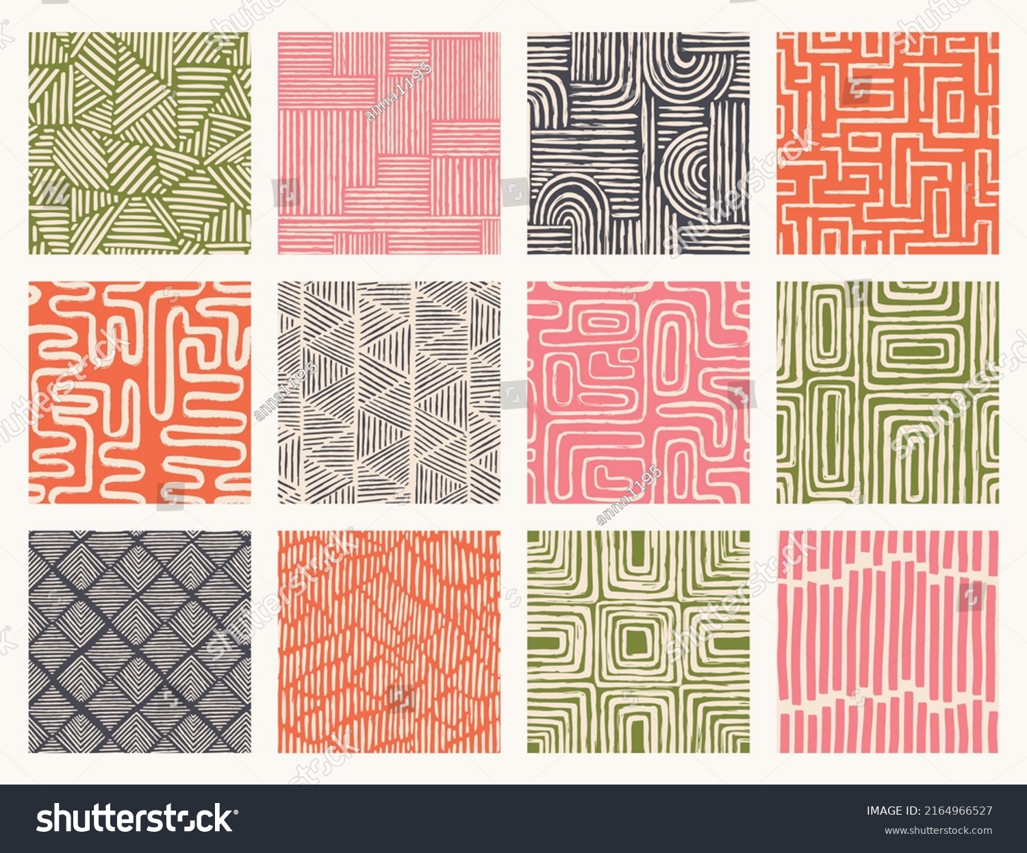 Set Aesthetic Contemporary Printable Seamless Pattern Stock Vector