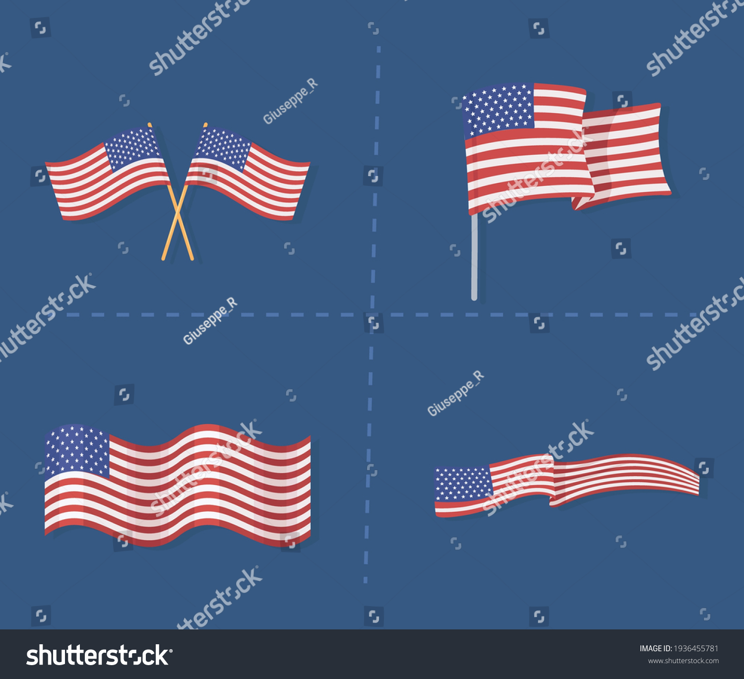 Set American Flags National Symbol Stock Vector (Royalty Free ...