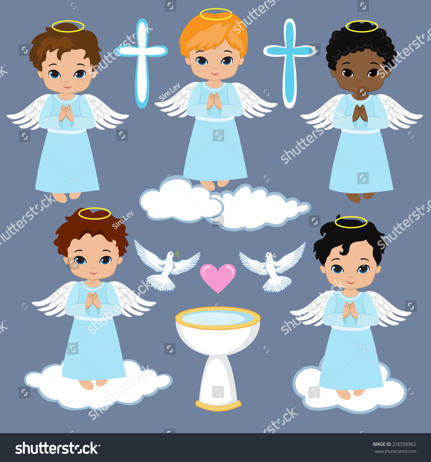 Download Set Angel Boy On Sky Pigeons Stock Vector 235559962 ...