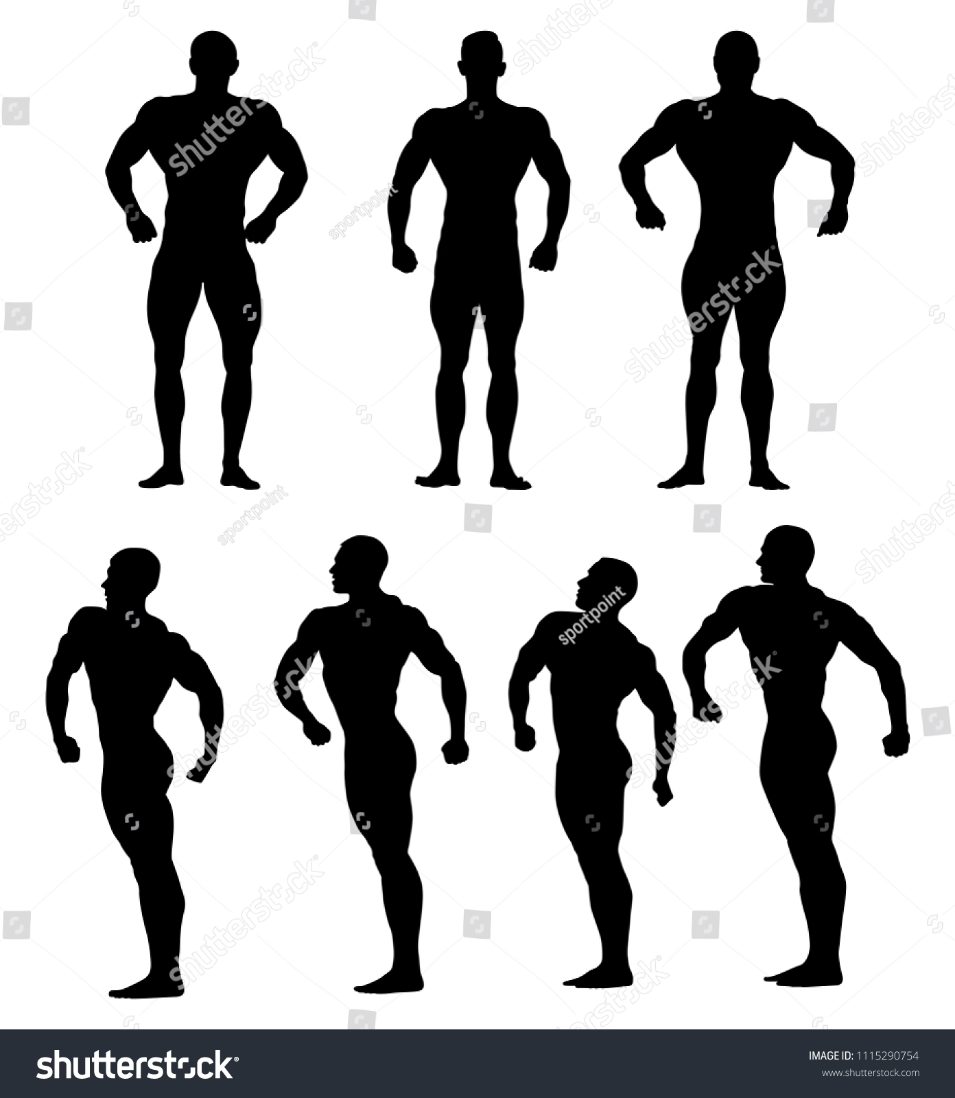 Set Athletes Bodybuilders Black Silhouette Bodybuilding Stock Vector Royalty Free