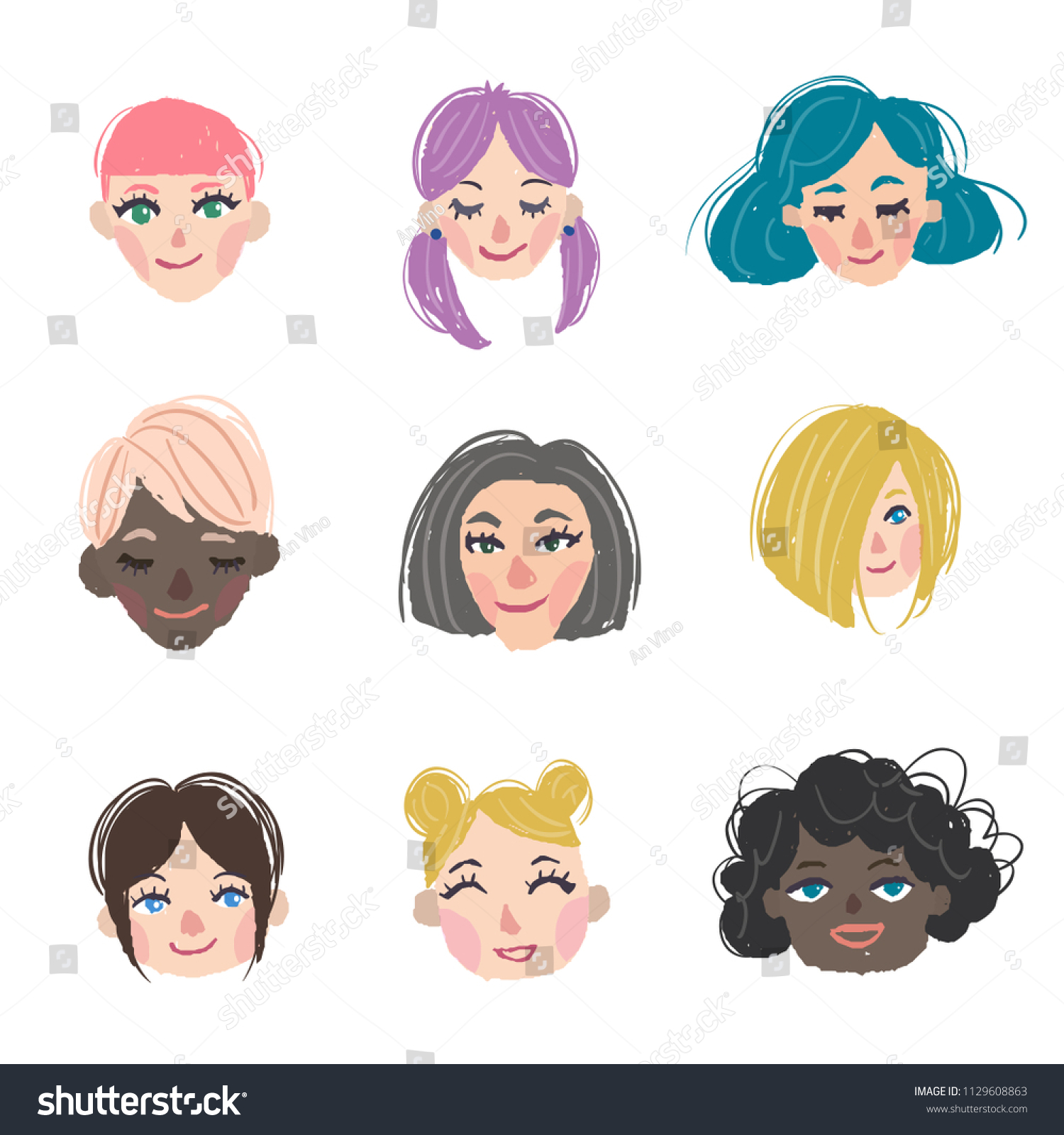 Set Avatar Icons Women Heads Vector Stock Vector (Royalty Free) 1129608863