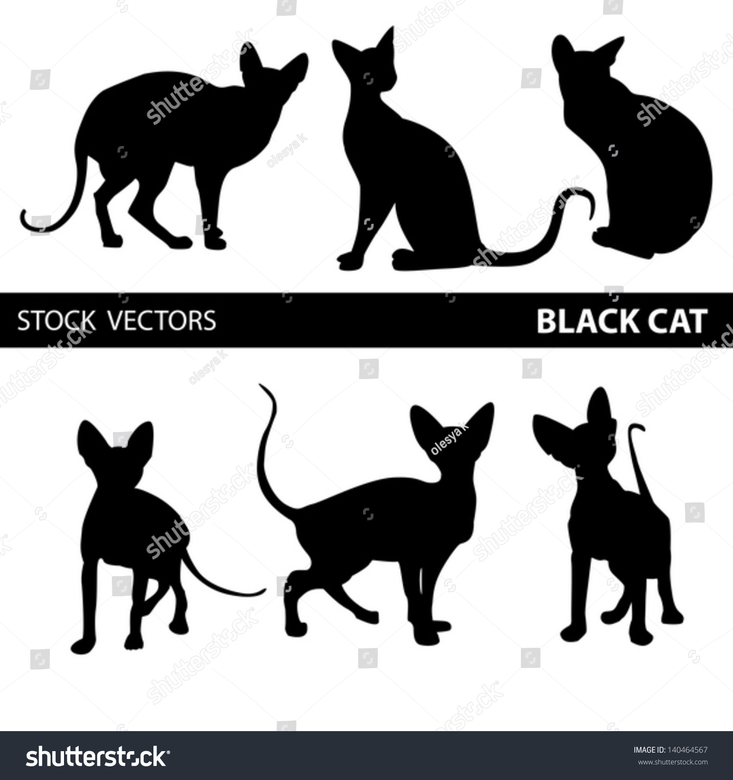 Set Black Cat Silhouette Vector เวกเตอร์สต็อก ปลอดค่าลิขสิทธิ์ 0480