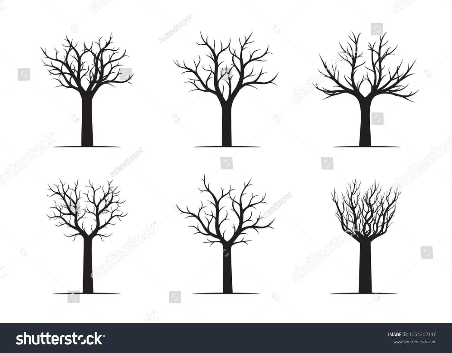 Set Black Naked Trees Vector Illustration Stock Vector Royalty Free