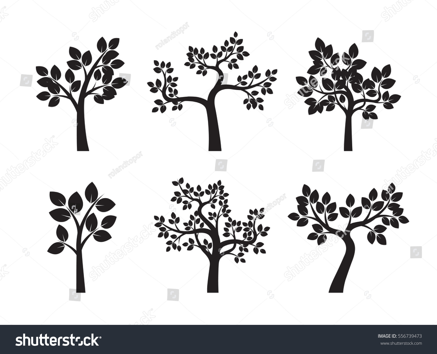 Set Black Trees Vector Illustration Stock Vector 556739473 - Shutterstock