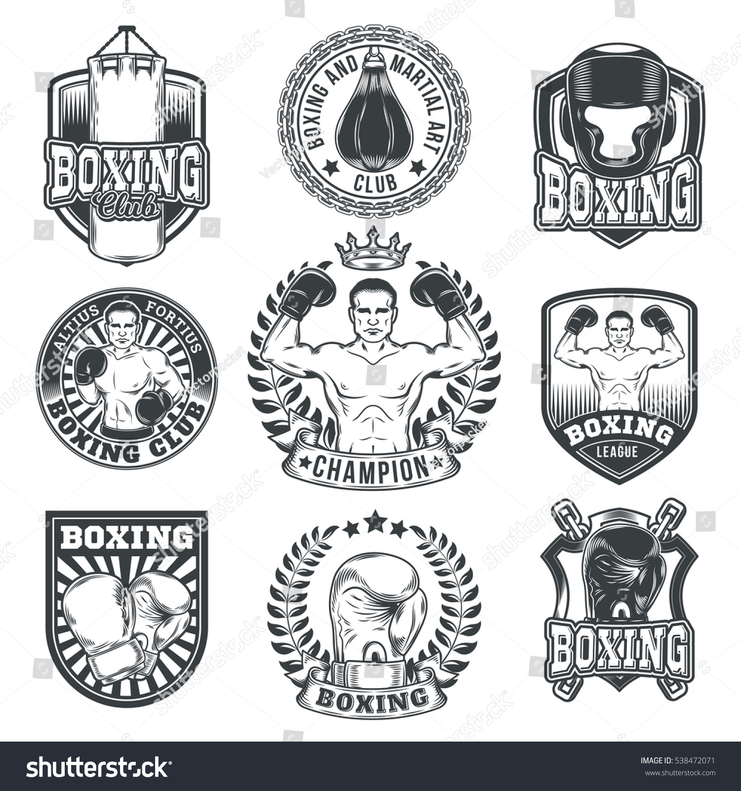 Set Boxing Badges Stickers Isolated On Stock Vector (Royalty Free ...