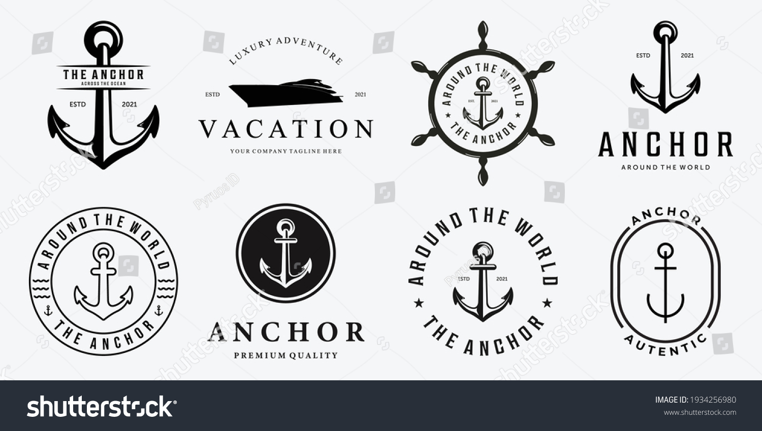 SVG of Set Bundle of Anchor Ship Yacht Luxury Badge Vector Logo, Illustration Vintage Design of Water Transportation Concept svg