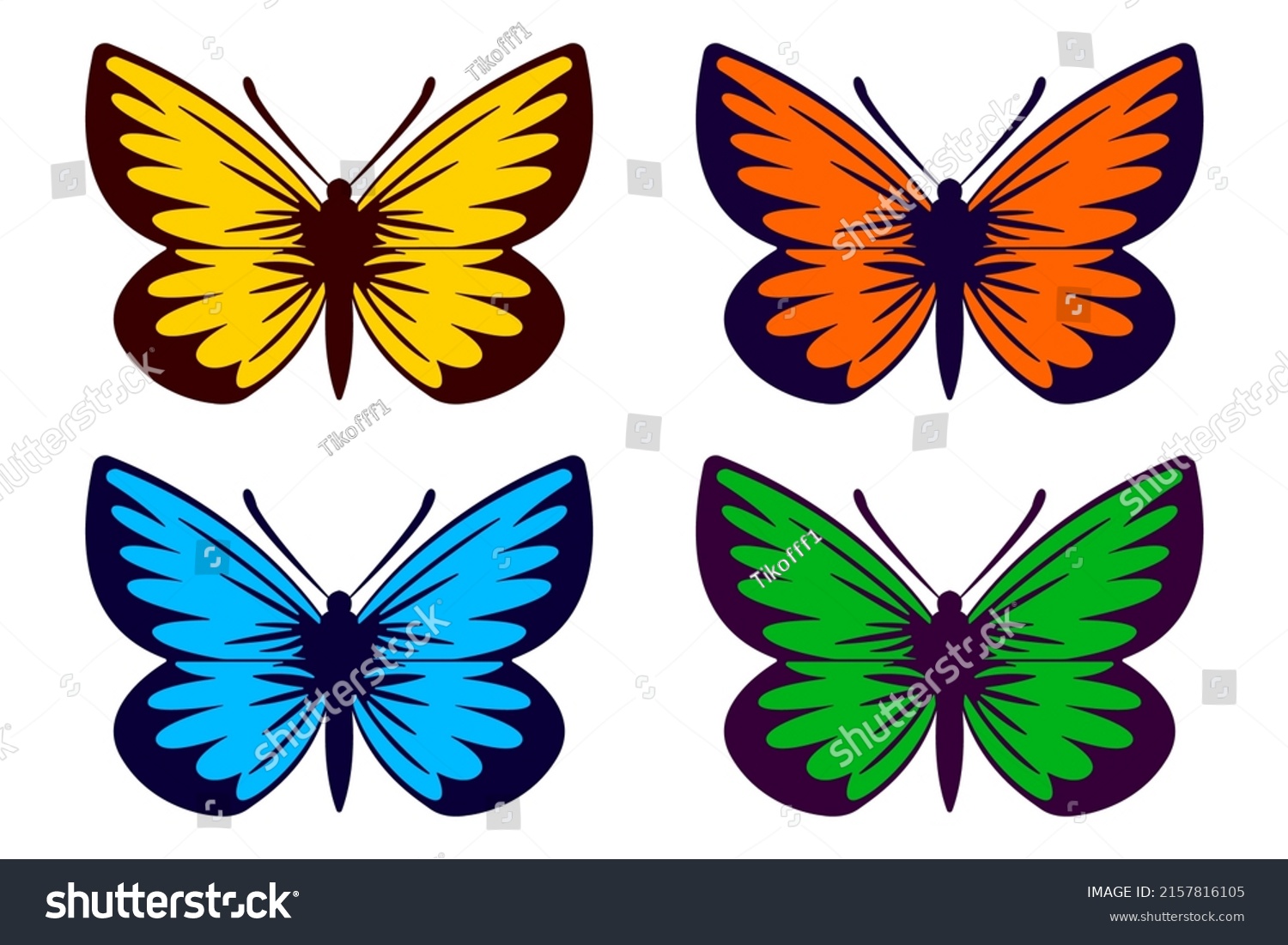 Set Butterfly Flat Cartoon Style Isolated Stock Vector (Royalty Free ...