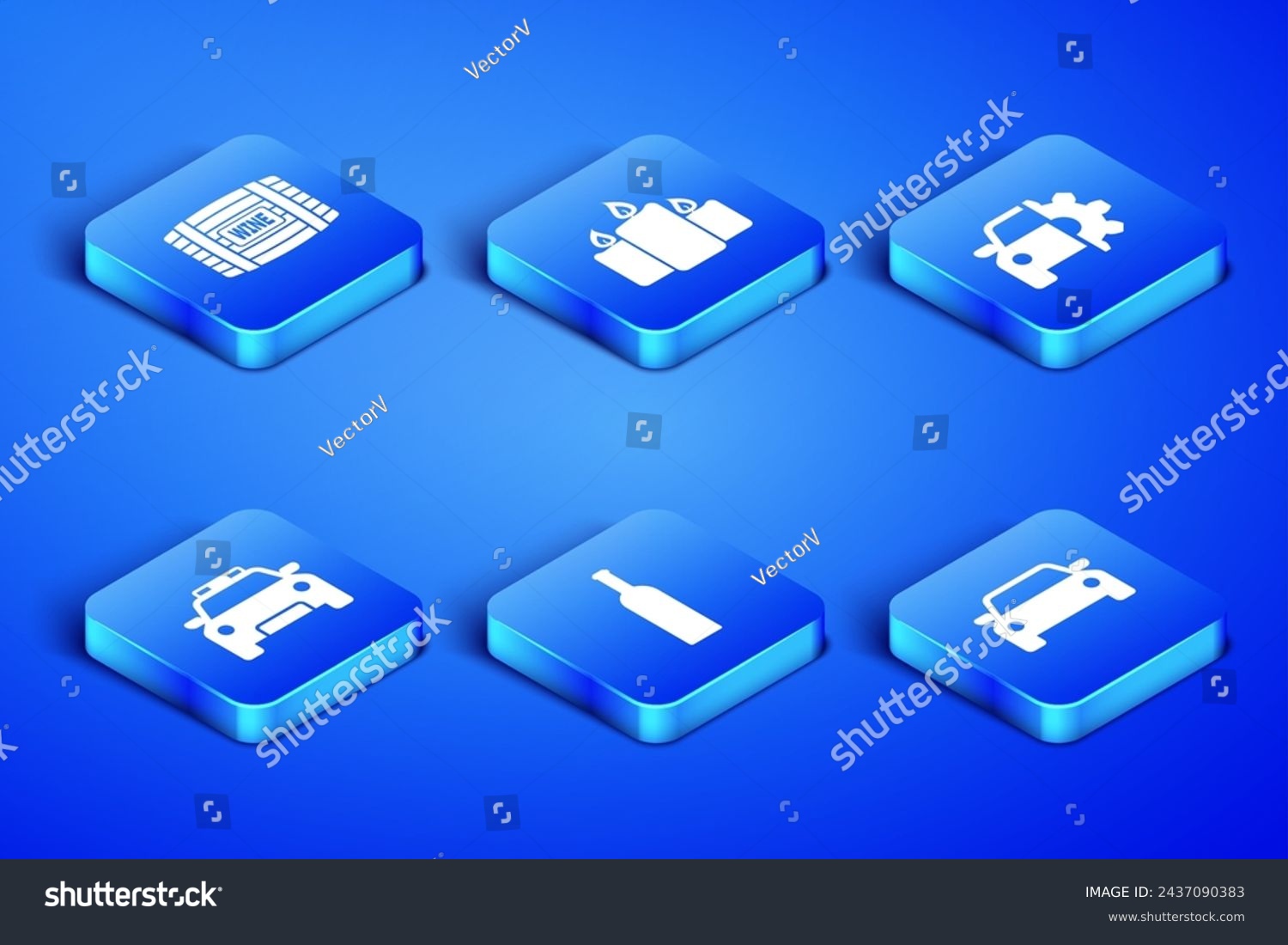 SVG of Set Car, Wooden barrel for wine, Bottle of, Police car and flasher, Burning candles and service icon. Vector svg