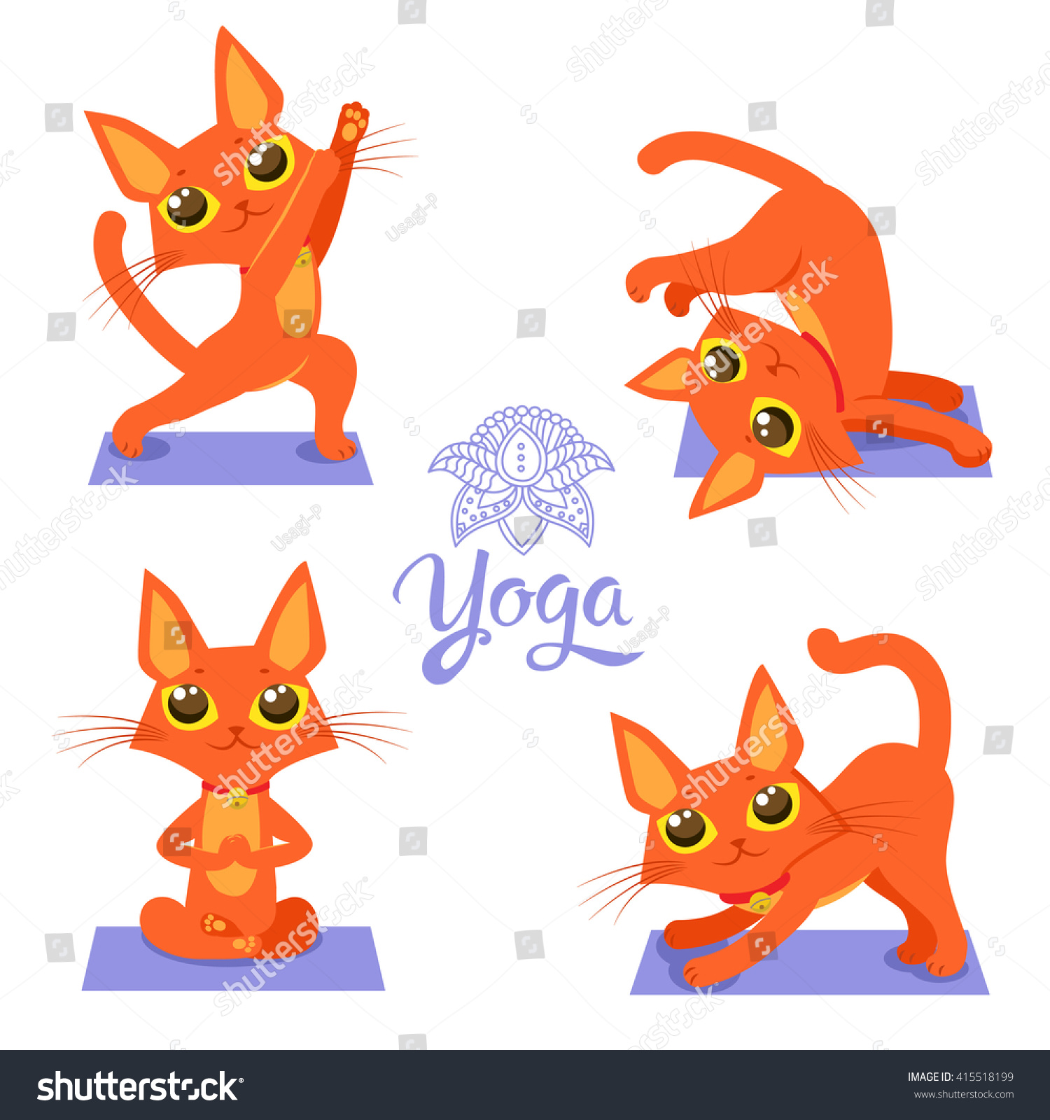 Set Cartoon Funny Cats Icons Doing Yoga Position. Vector Cartoon Yoga ...