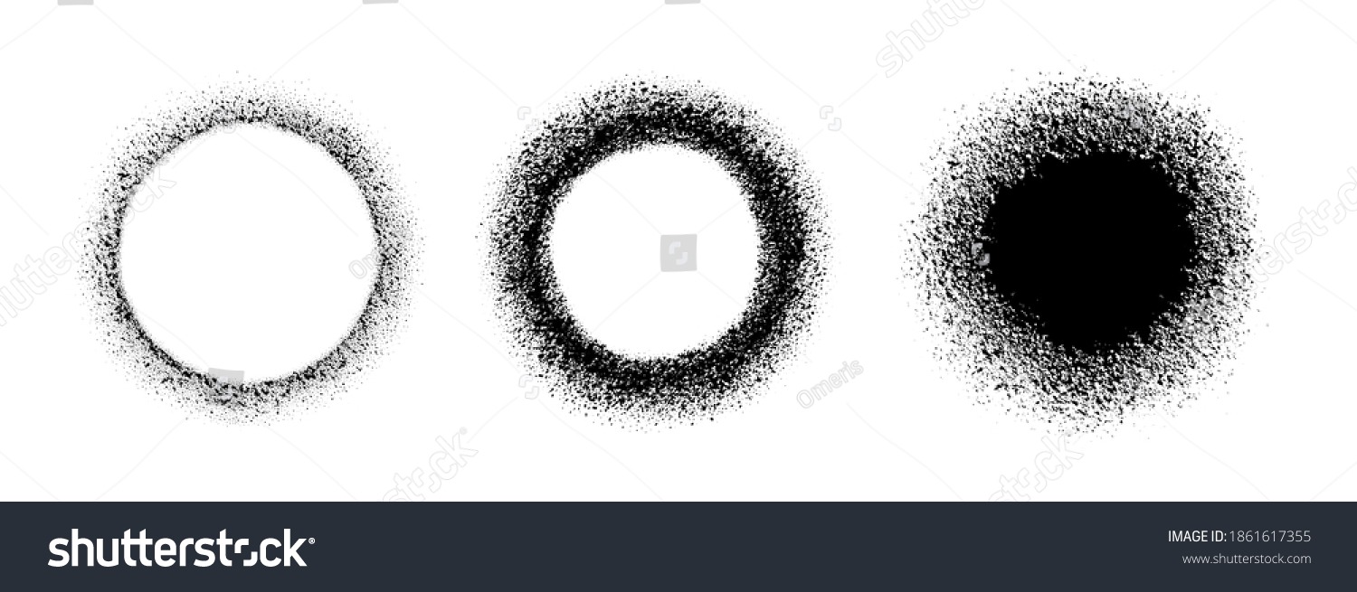 SVG of Set circle frame with spray effect. Collection circular border of grunge dots. Ring boarder. Round brush. Spot paint. Drip point radial shape. Urban street design for prints. Faded uneven dot. Vector svg