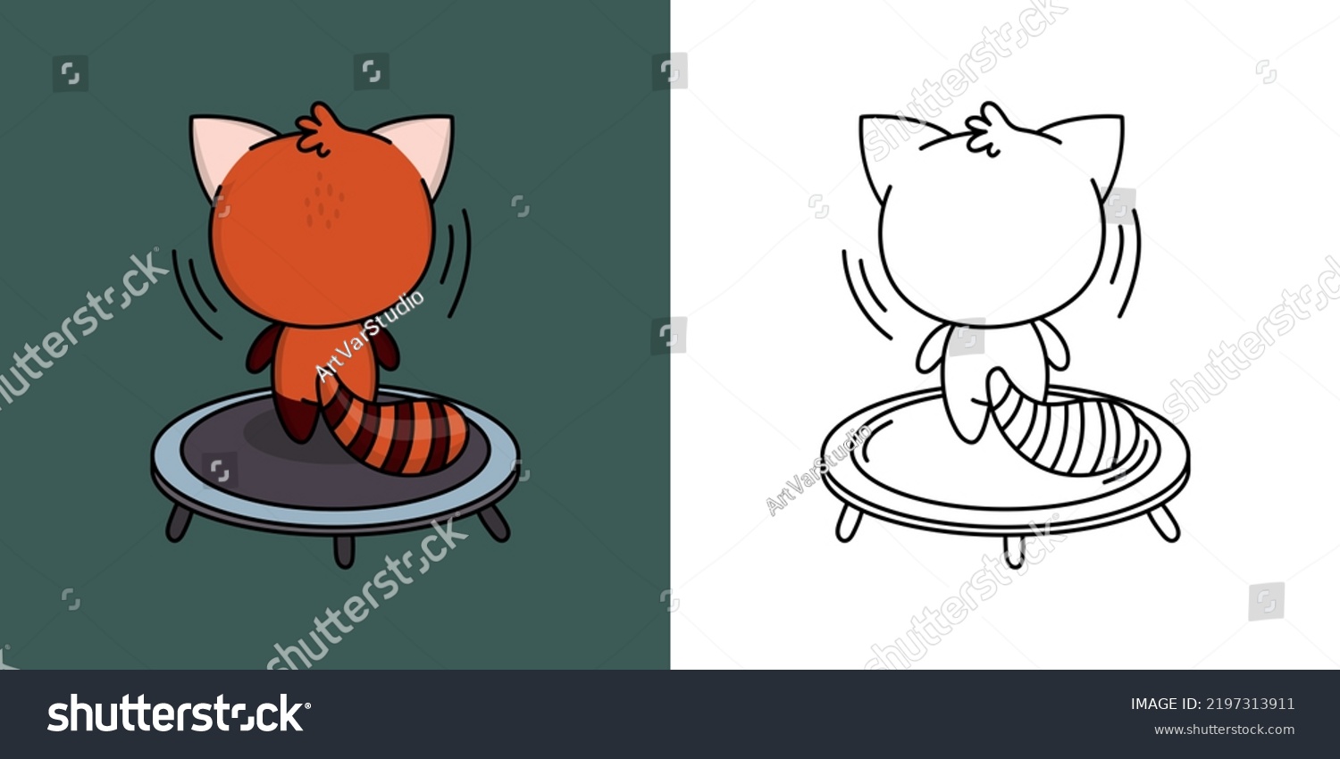 SVG of Set Clipart Red Panda Sportsman Multicolored and Black and White. Kawaii Animal Sportsman. Vector Illustration of a Kawaii Animal for Prints for Clothes, Stickers, Baby Shower, Coloring Pages.
 svg