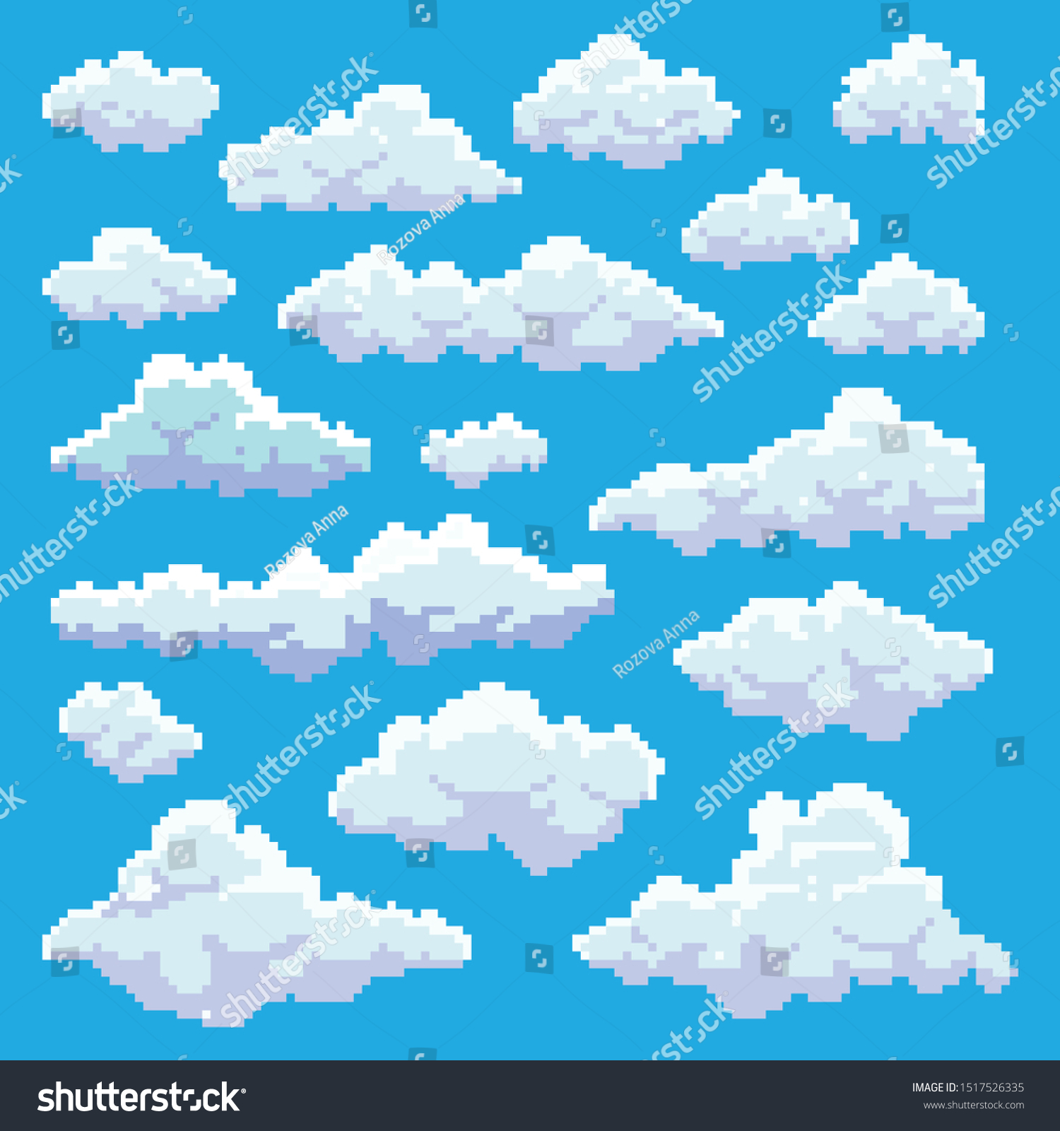 Set Clouds Vector Illustration Style Oldschool Stock Vector Royalty Free