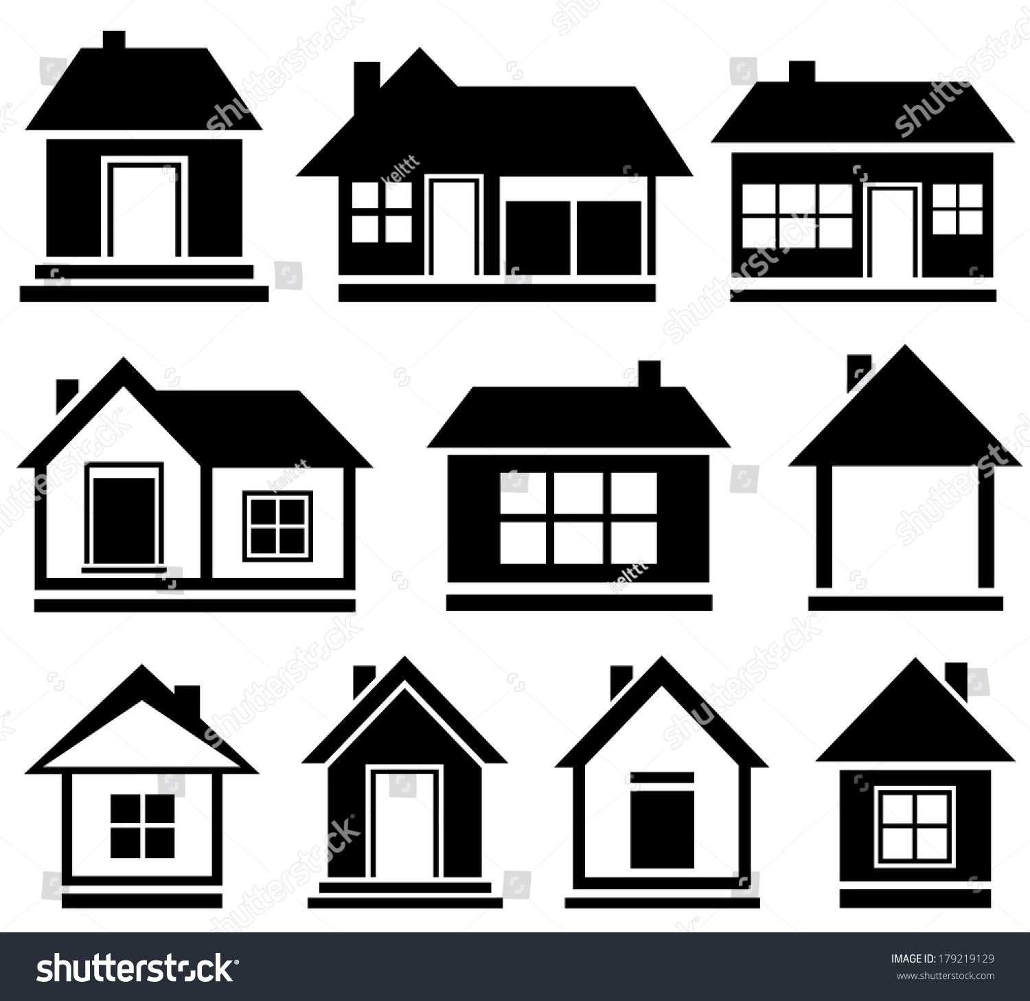 Set Cottage Icons Black Isolated House Stock Vector 179219129 ...