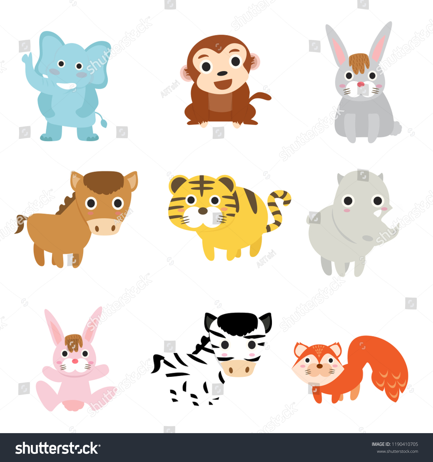 Set Cute Animal Cartoons Collection Vector Stock Vector (Royalty Free ...