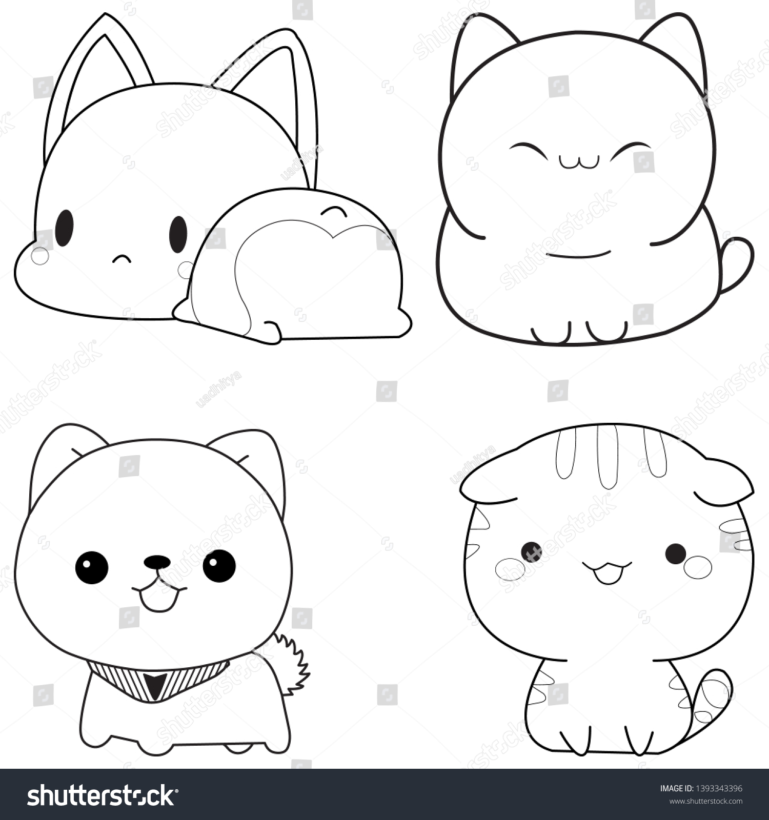 Set Cute Animals Outline Vector Coloring Stock Vector (Royalty Free ...