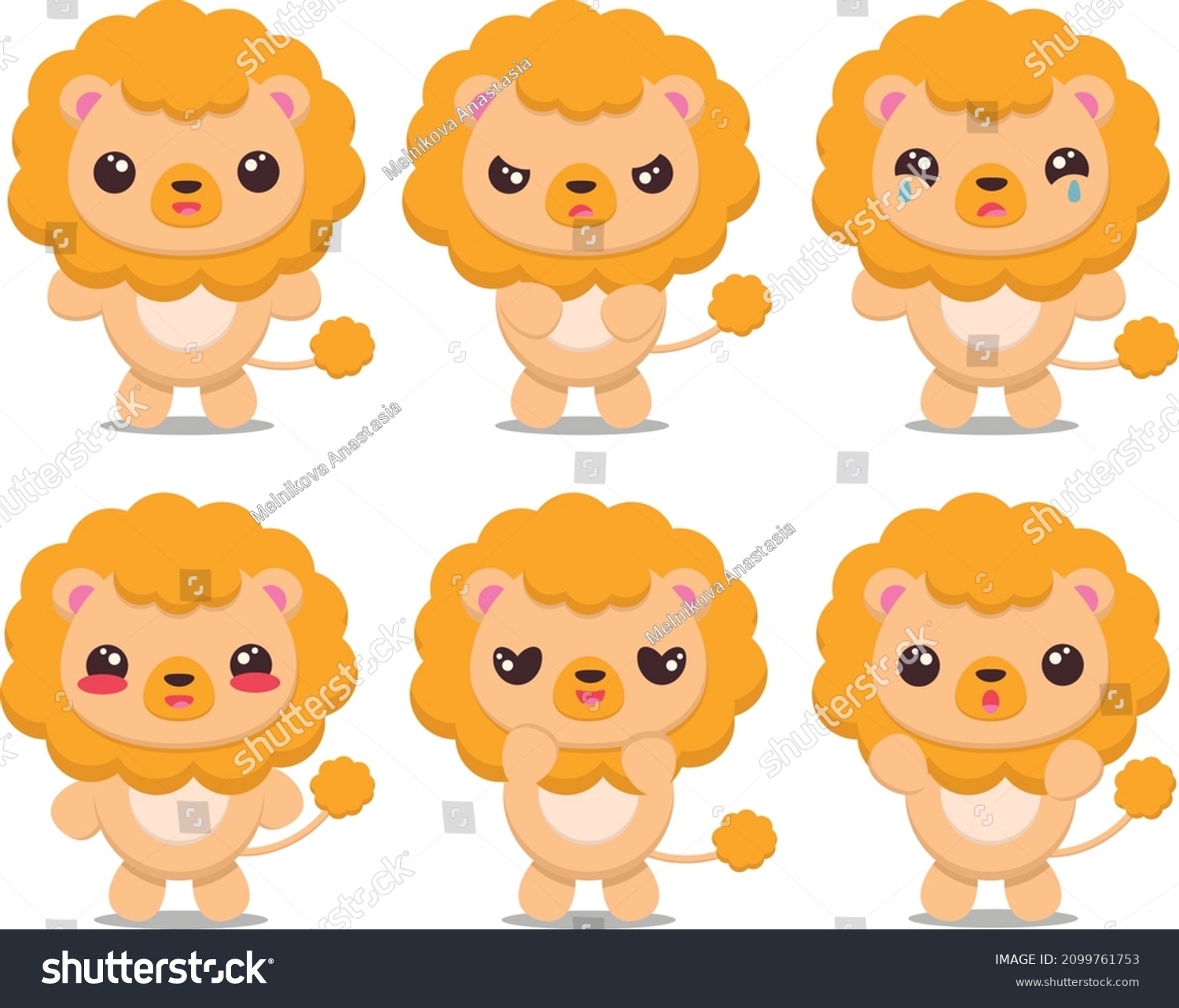 Set Cute Cartoon Lion Different Emotions Stock Vector (Royalty Free ...