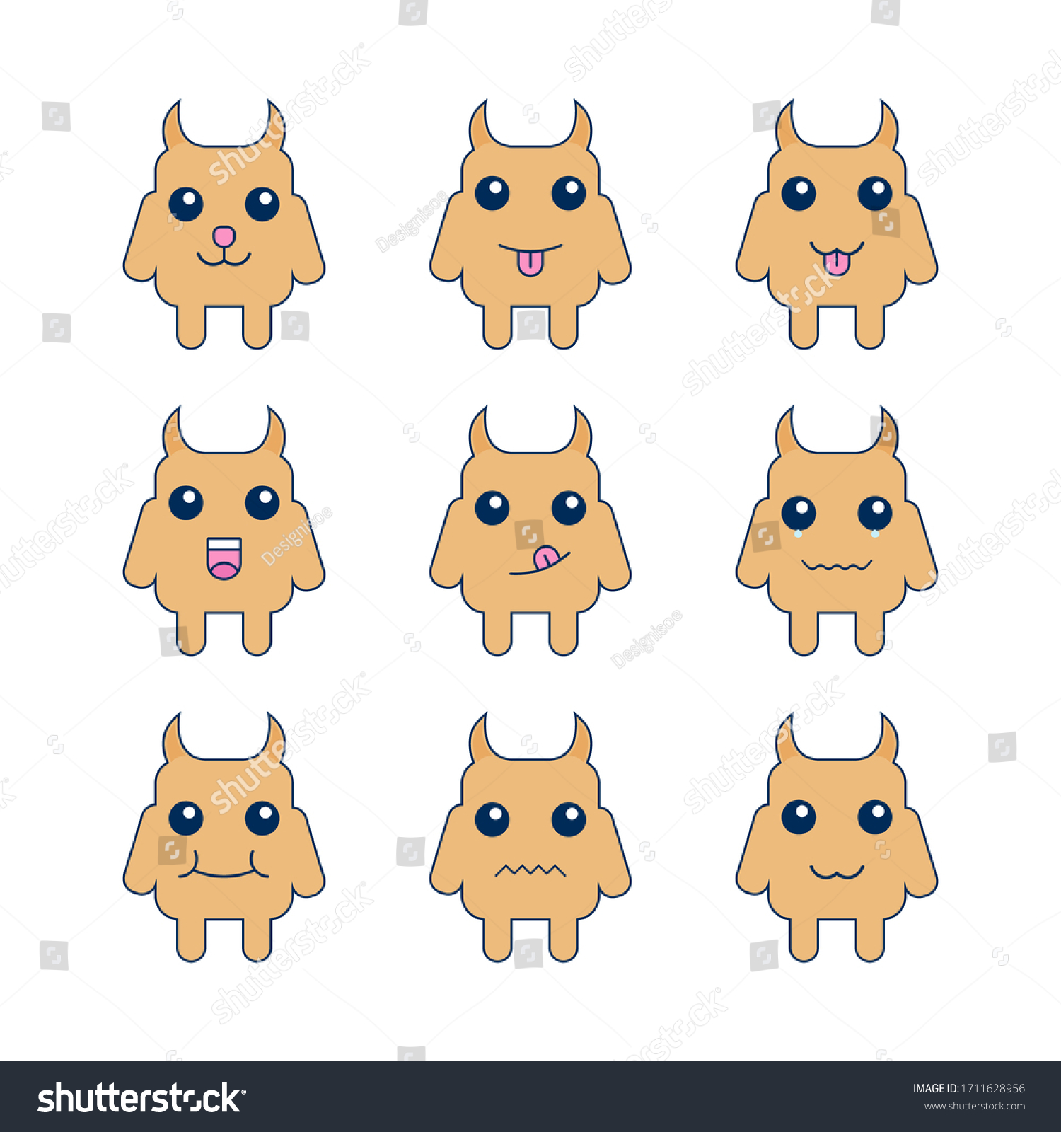 Set Cute Cartoon Monsters Emotions Stock Vector Royalty Free