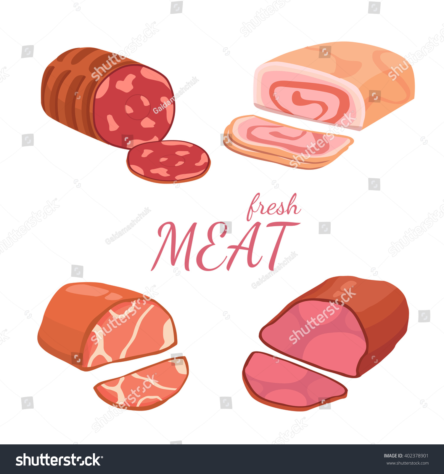 set-different-kinds-meat-fresh-meats-vector-de-stock-libre-de