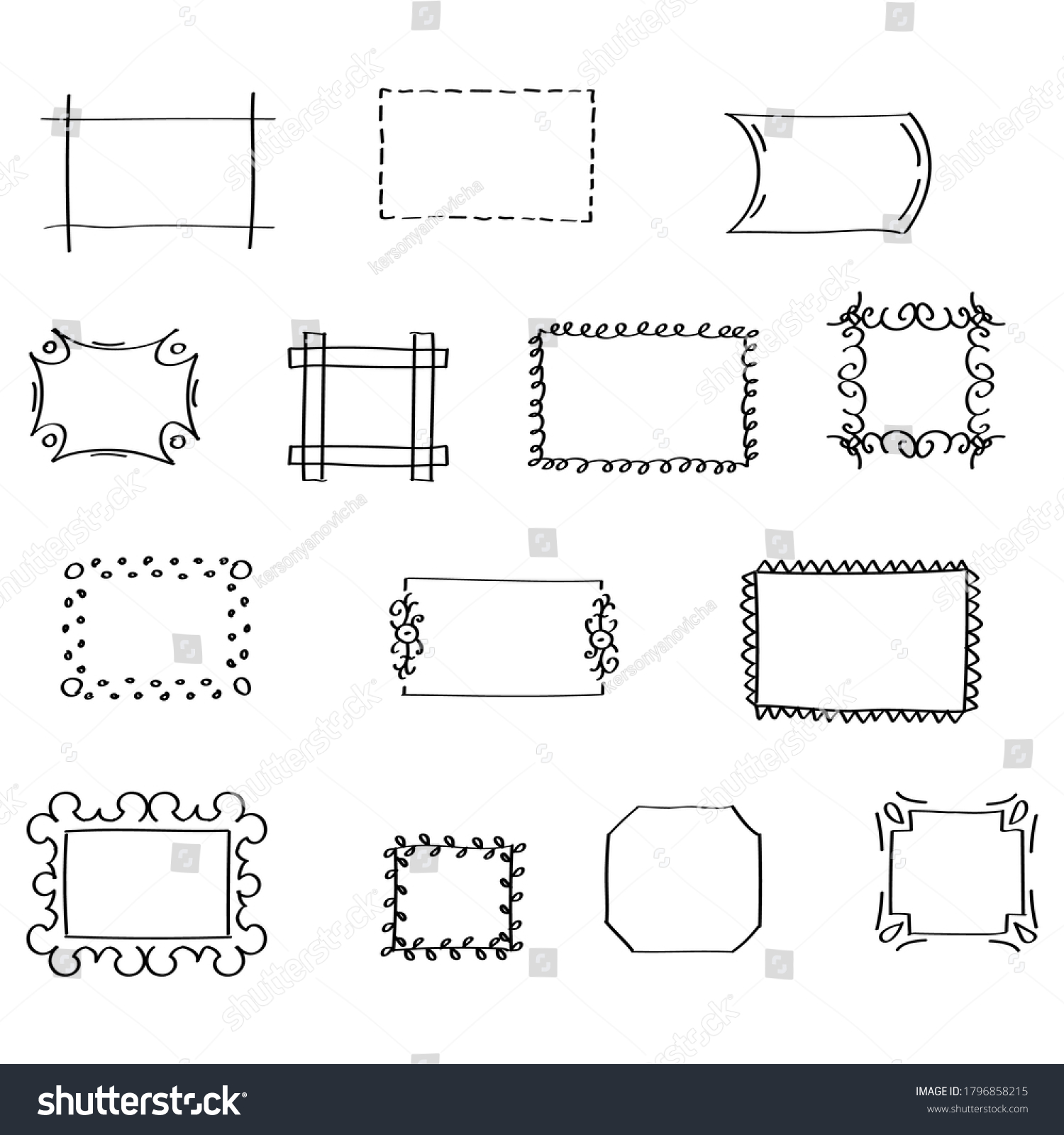 Set Doodle Frame Border Elements Hand Stock Vector (Royalty Free ...