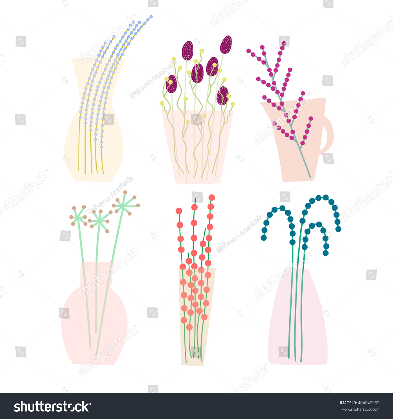 Set Dried Flowers Decoration Vases Vases Stock Vector Royalty