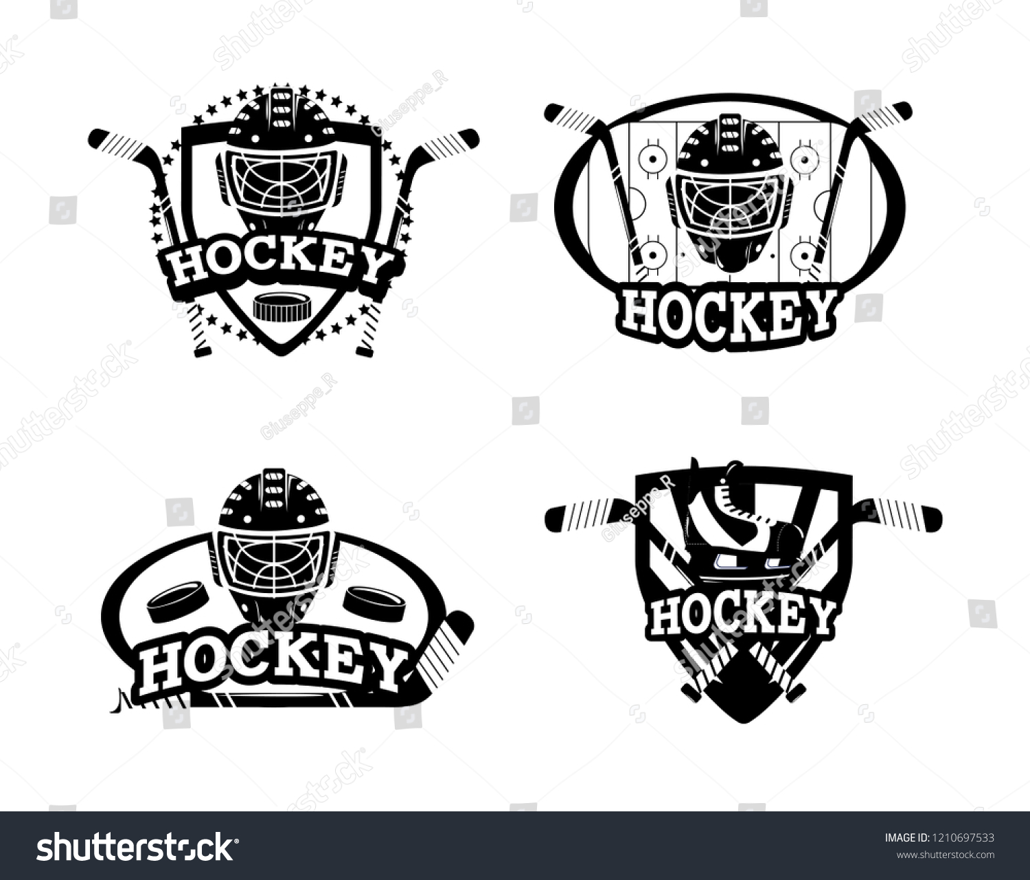 Set Emblem Hockey Helmet Sticks Equipment Stock Vector (Royalty Free ...