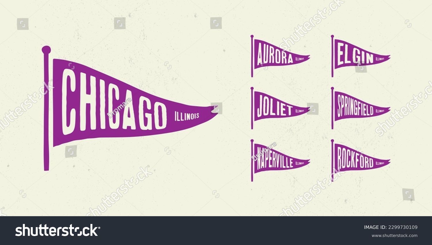 SVG of Set flag graphic. Old vintage trendy flag with city of Illinois state. Vintage banner with ribbon flag. svg